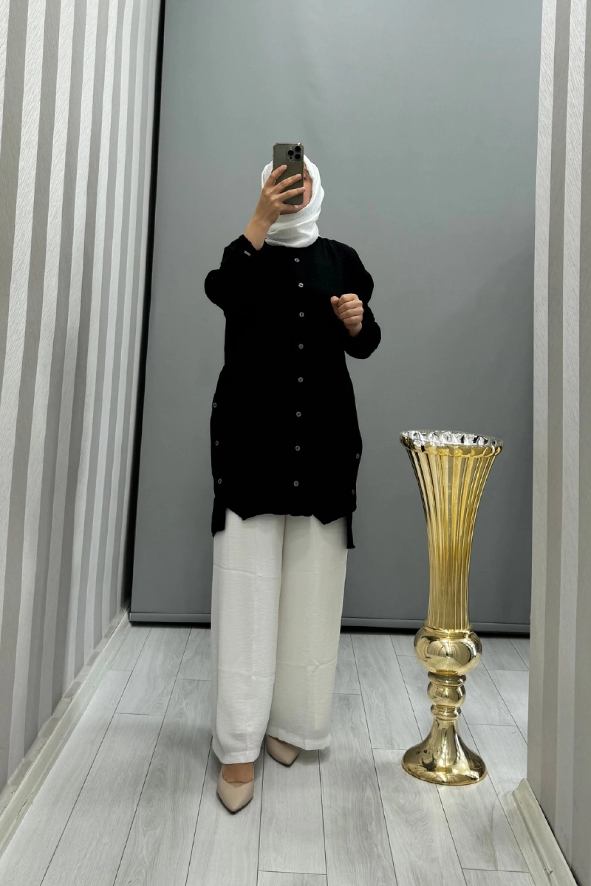 İnvee Düğme Detaylı Caz Tunik Siyah 6941