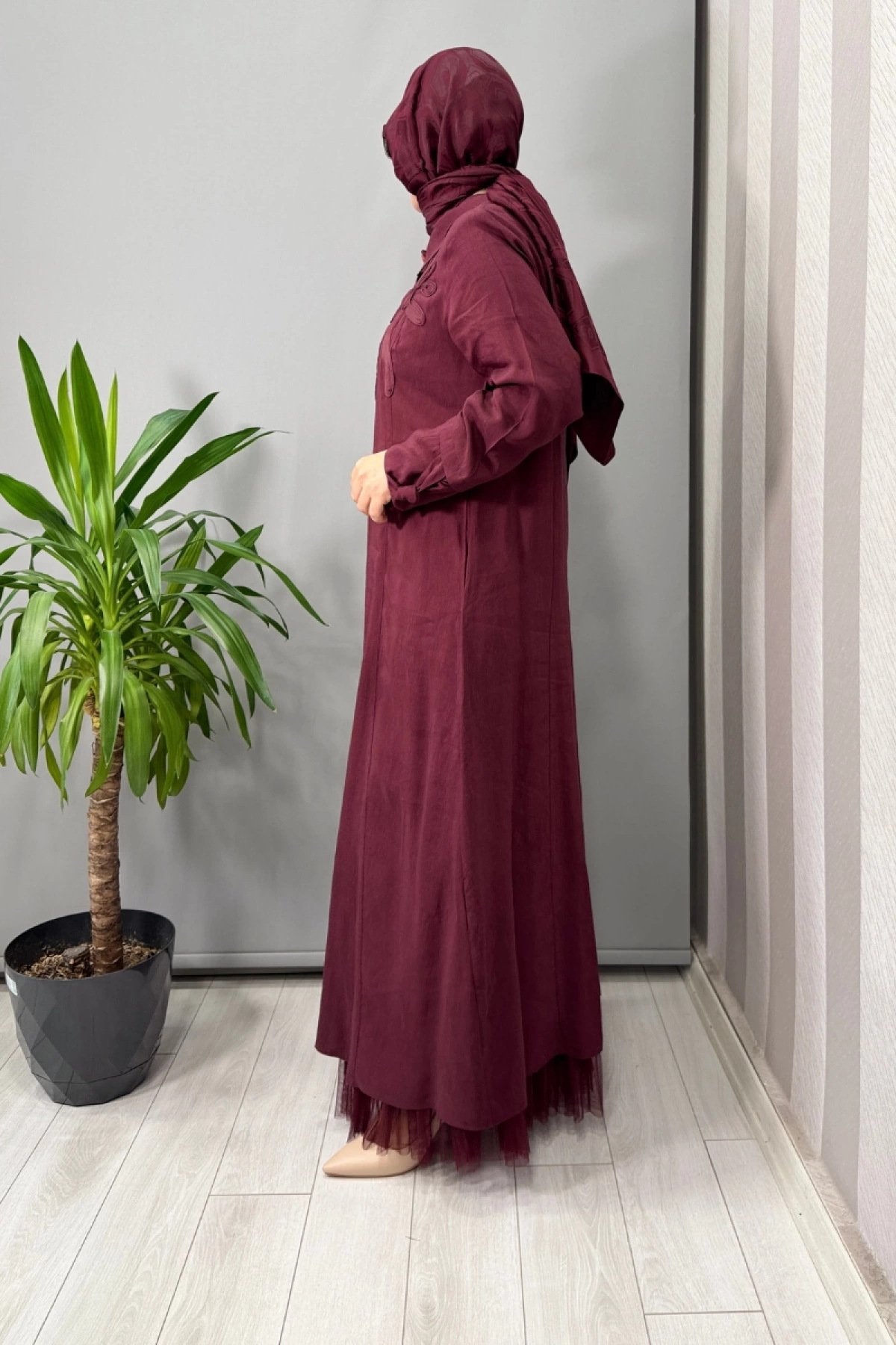 LissMore İşleme Detaylı Elbise Bordo-5536