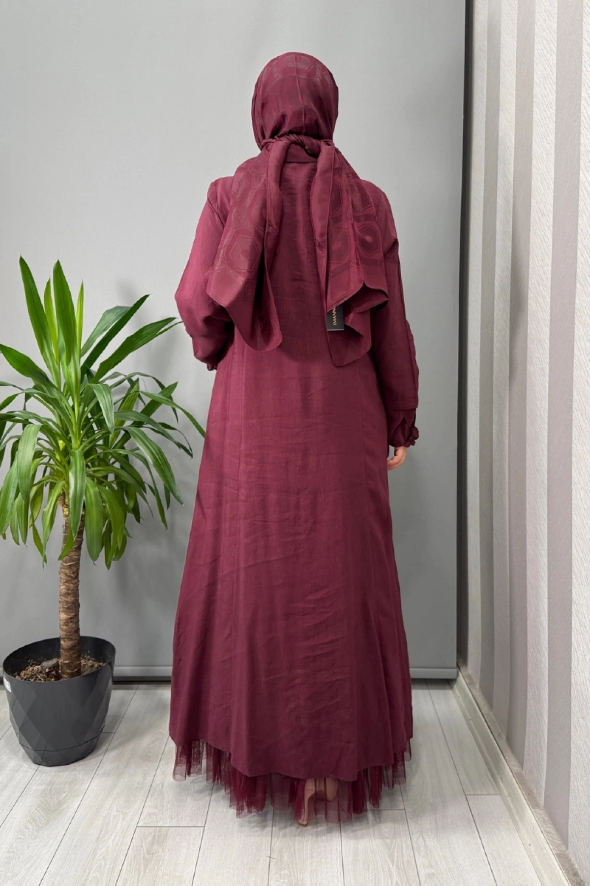LissMore İşleme Detaylı Elbise Bordo-5536