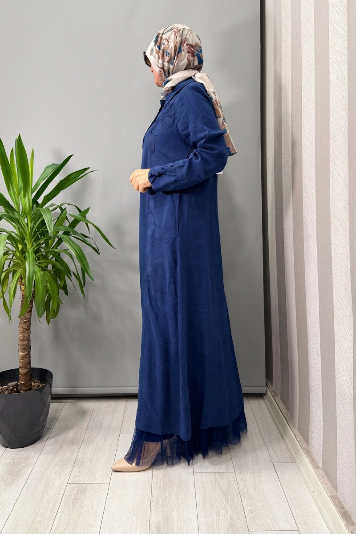 LissMore İşleme Detaylı Elbise Mavi-5536