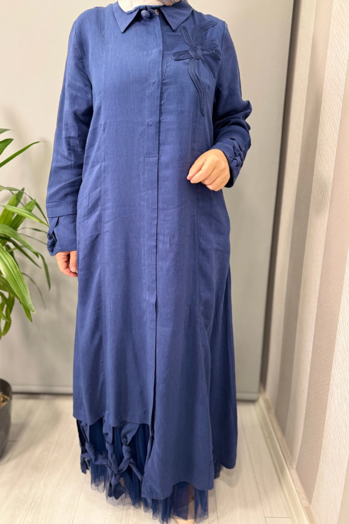 LissMore İşleme Detaylı Elbise Mavi-5536
