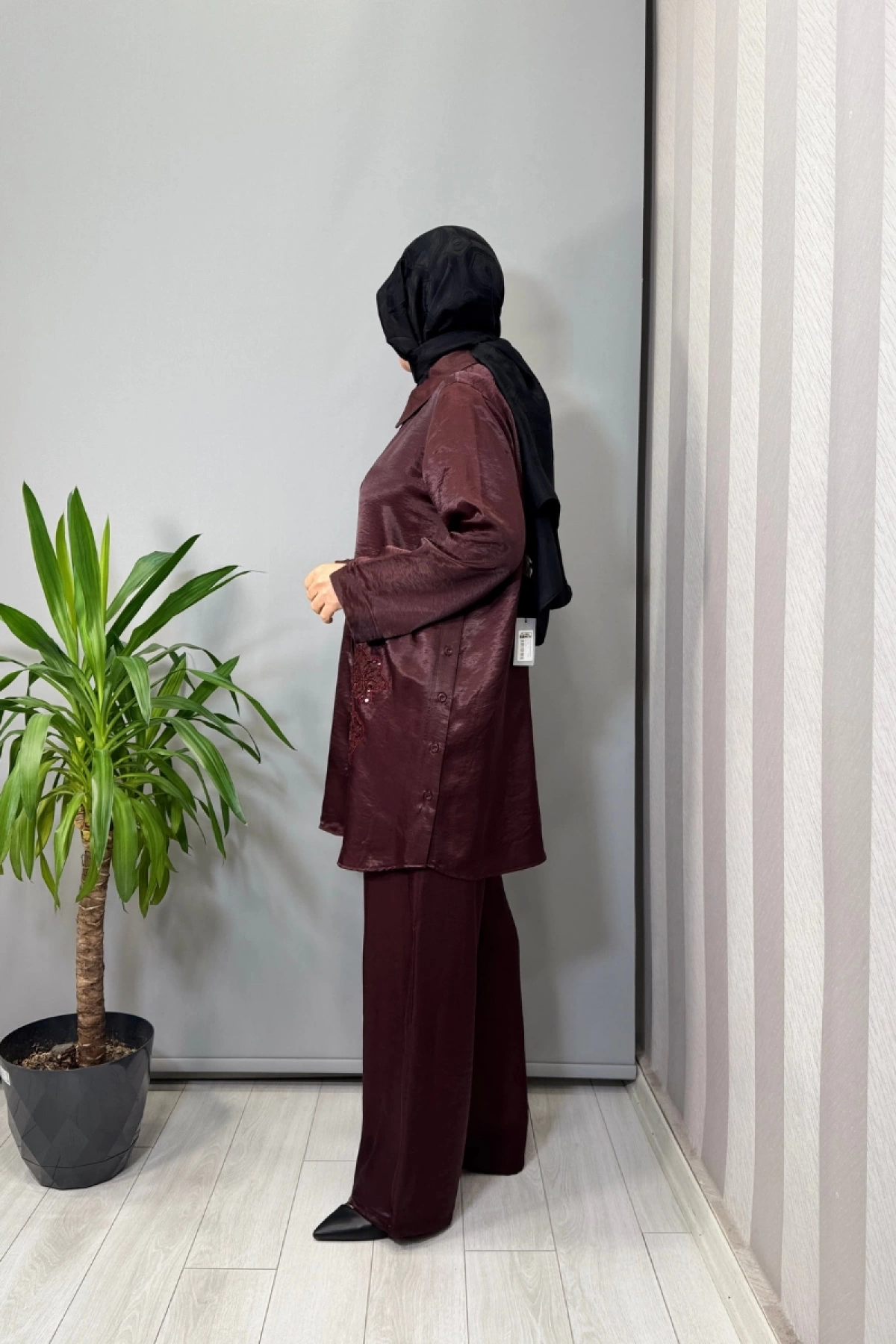 Lissmore Yandan Düğmeli İşlemeli Takım Bordo 5969