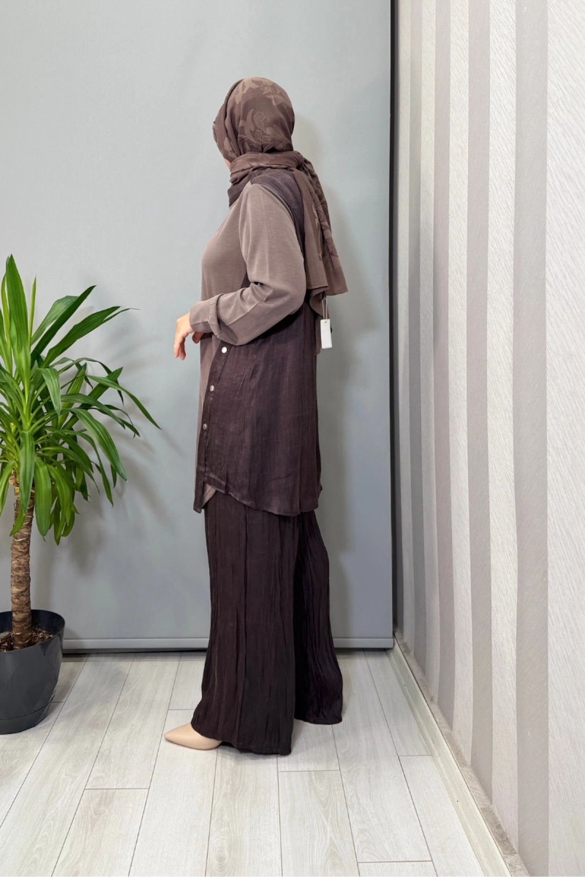 Lissmore Yandan Düğmeli Tunik Takım Kahve 5972