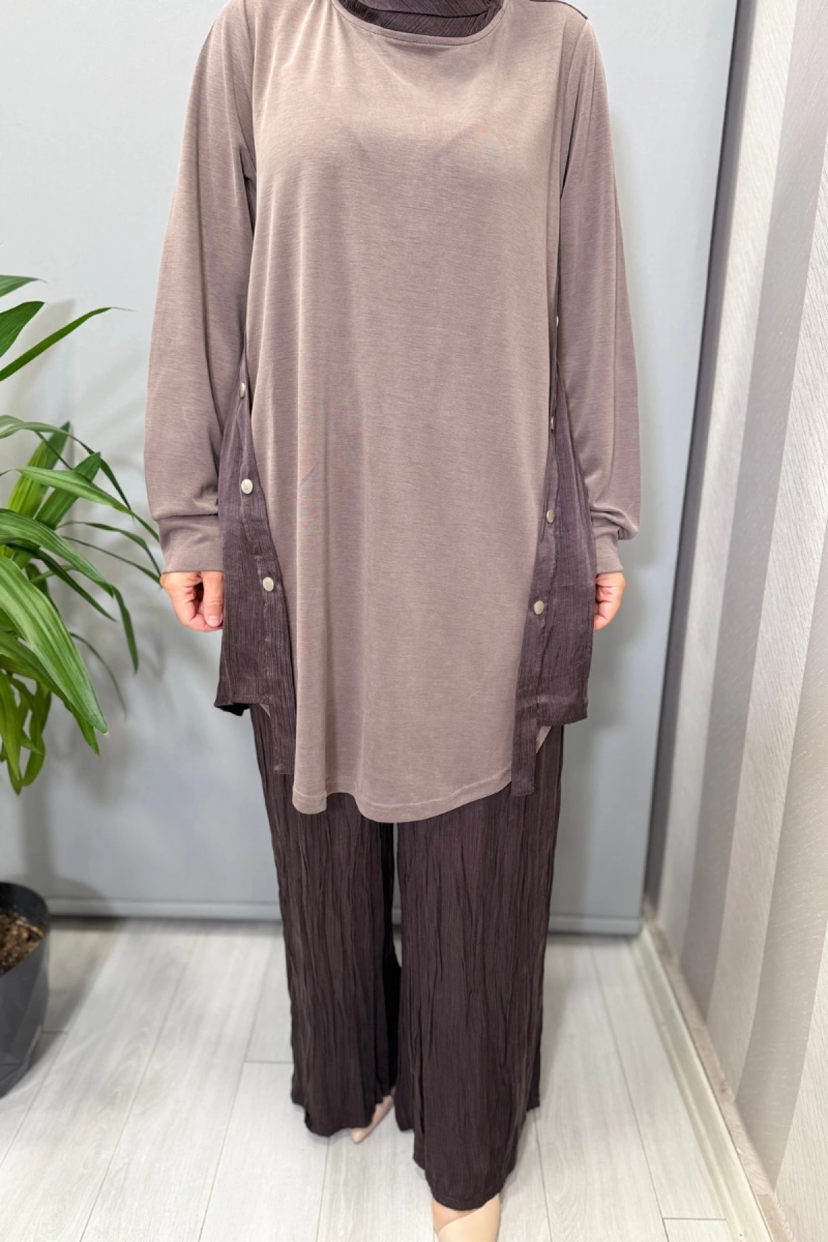 Lissmore Yandan Düğmeli Tunik Takım Kahve 5972