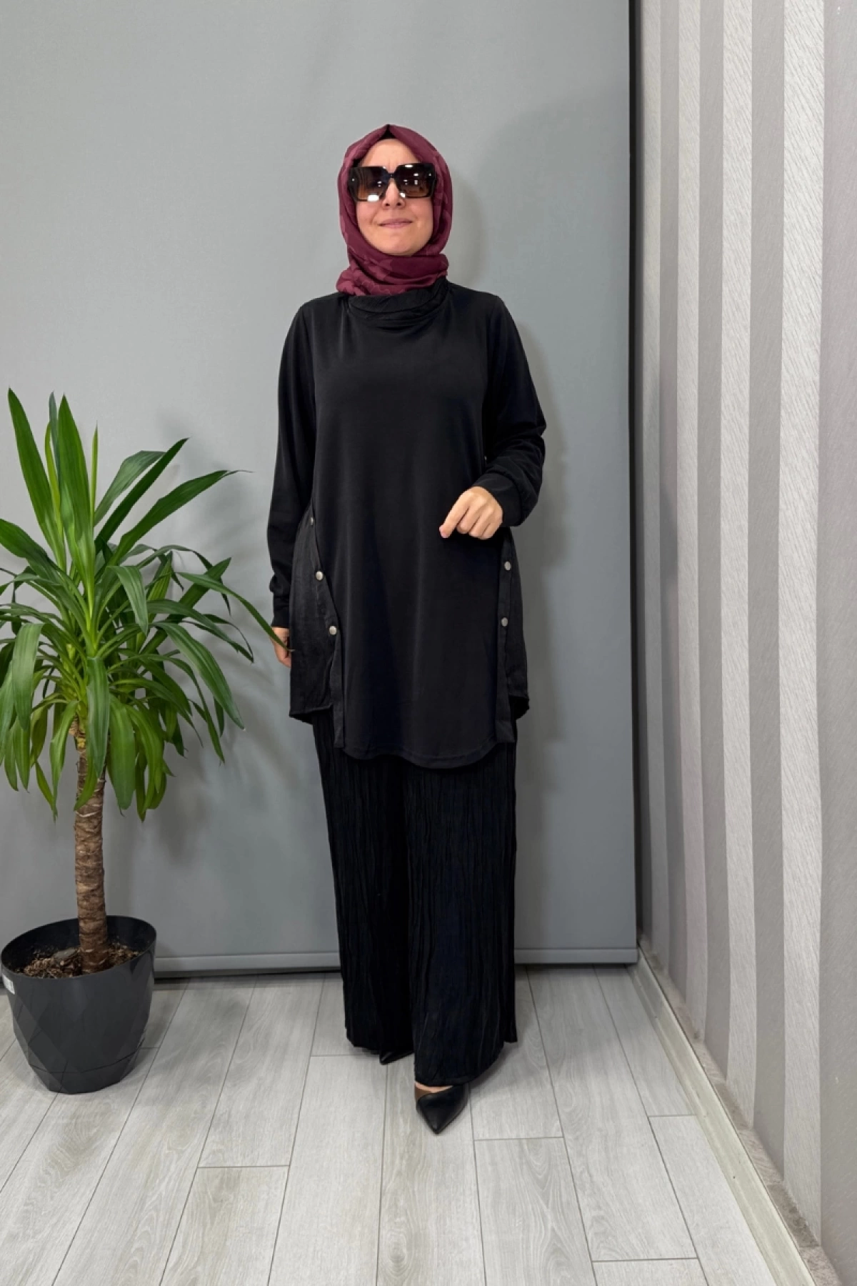 Lissmore Yandan Düğmeli Tunik Takım Siyah 5972