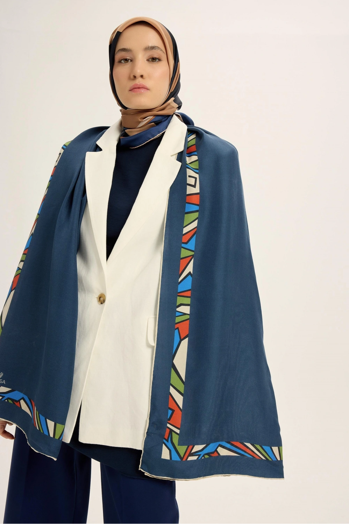 Maisa ADEN PAMUK İPEK ŞAL 70*190 CM - LACİVERT