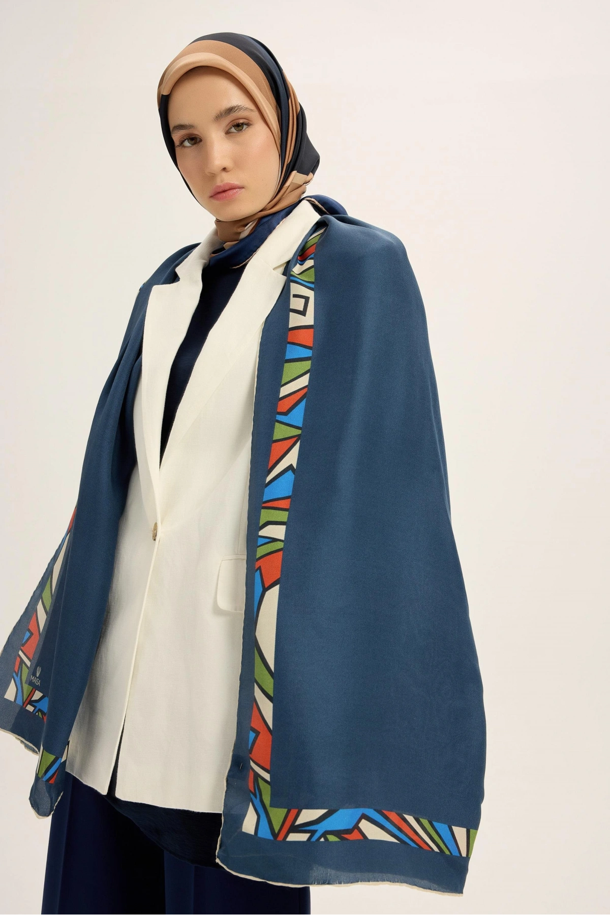 Maisa ADEN PAMUK İPEK ŞAL 70*190 CM - LACİVERT