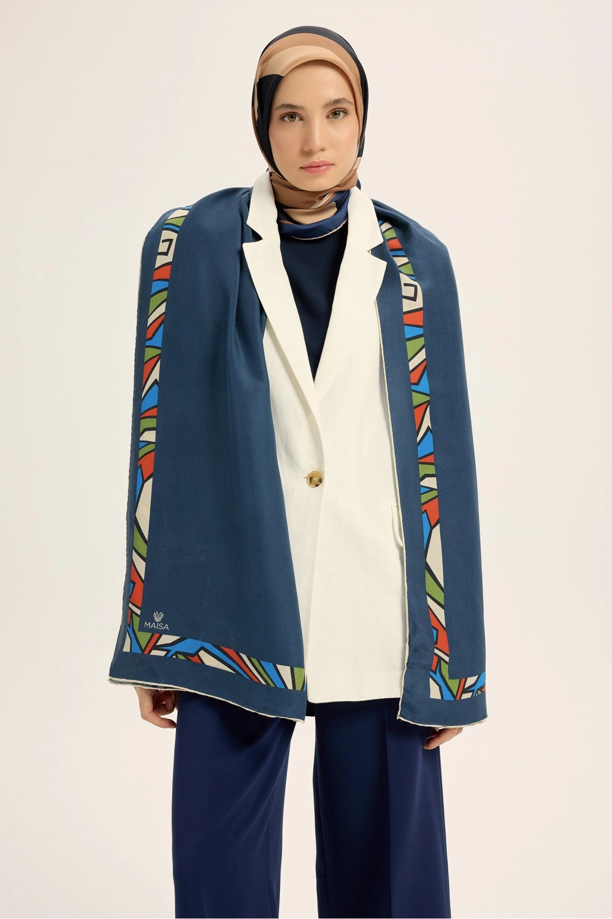 Maisa ADEN PAMUK İPEK ŞAL 70*190 CM - LACİVERT