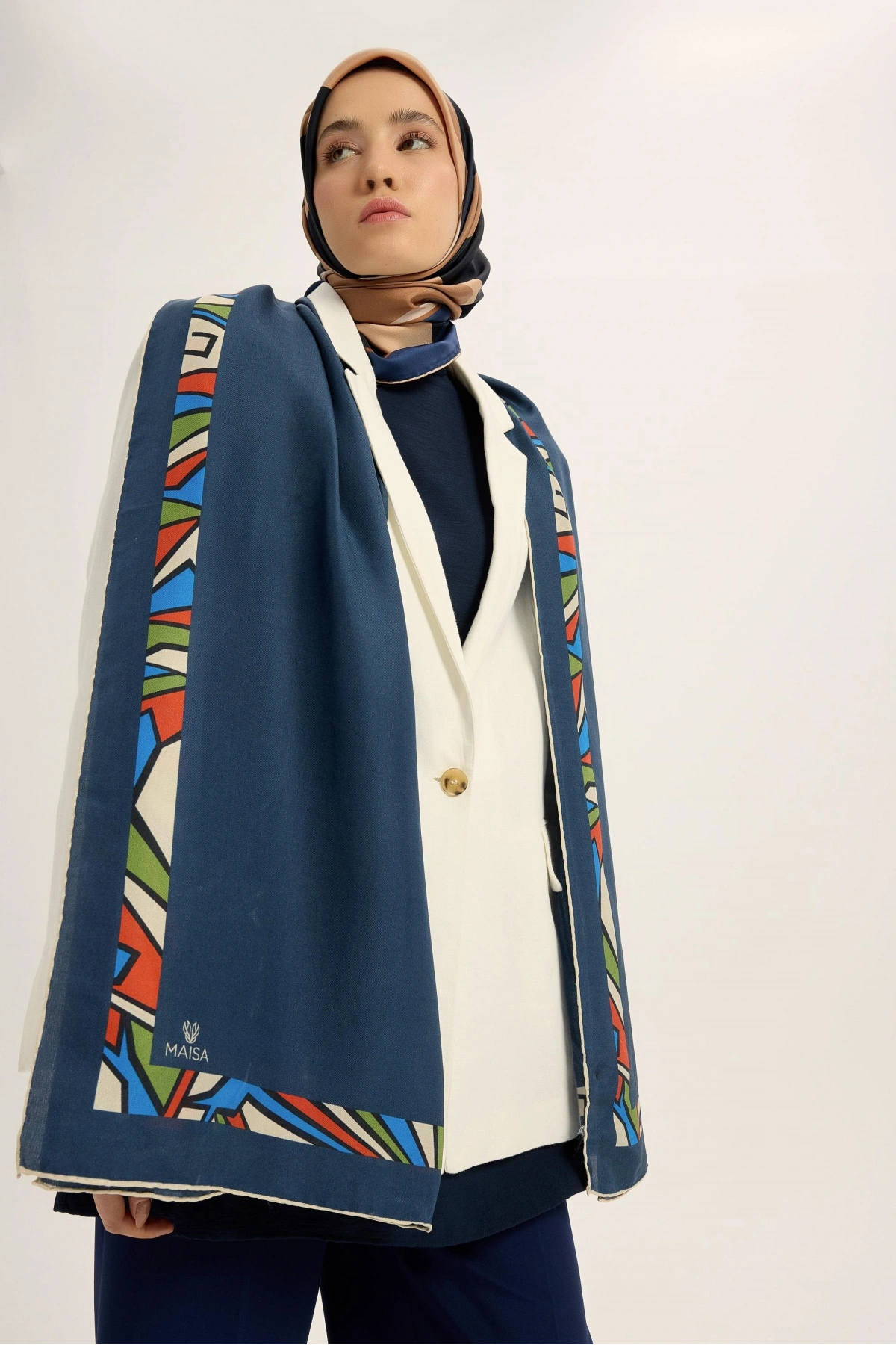 Maisa ADEN PAMUK İPEK ŞAL 70*190 CM - LACİVERT