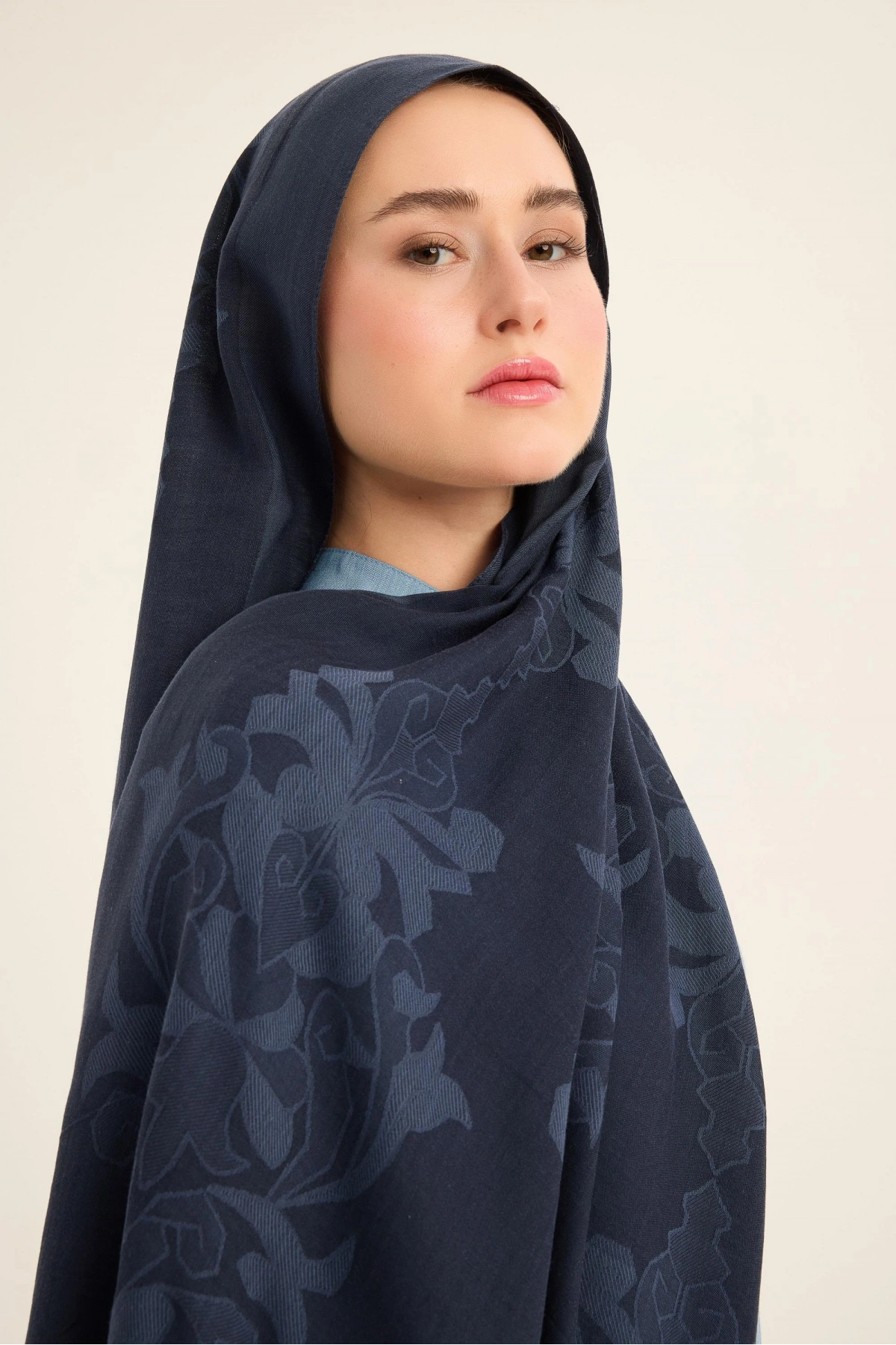 Maisa DURU İPEK PAMUK TENSEL ŞAL 70*190 CM - LACİVERT