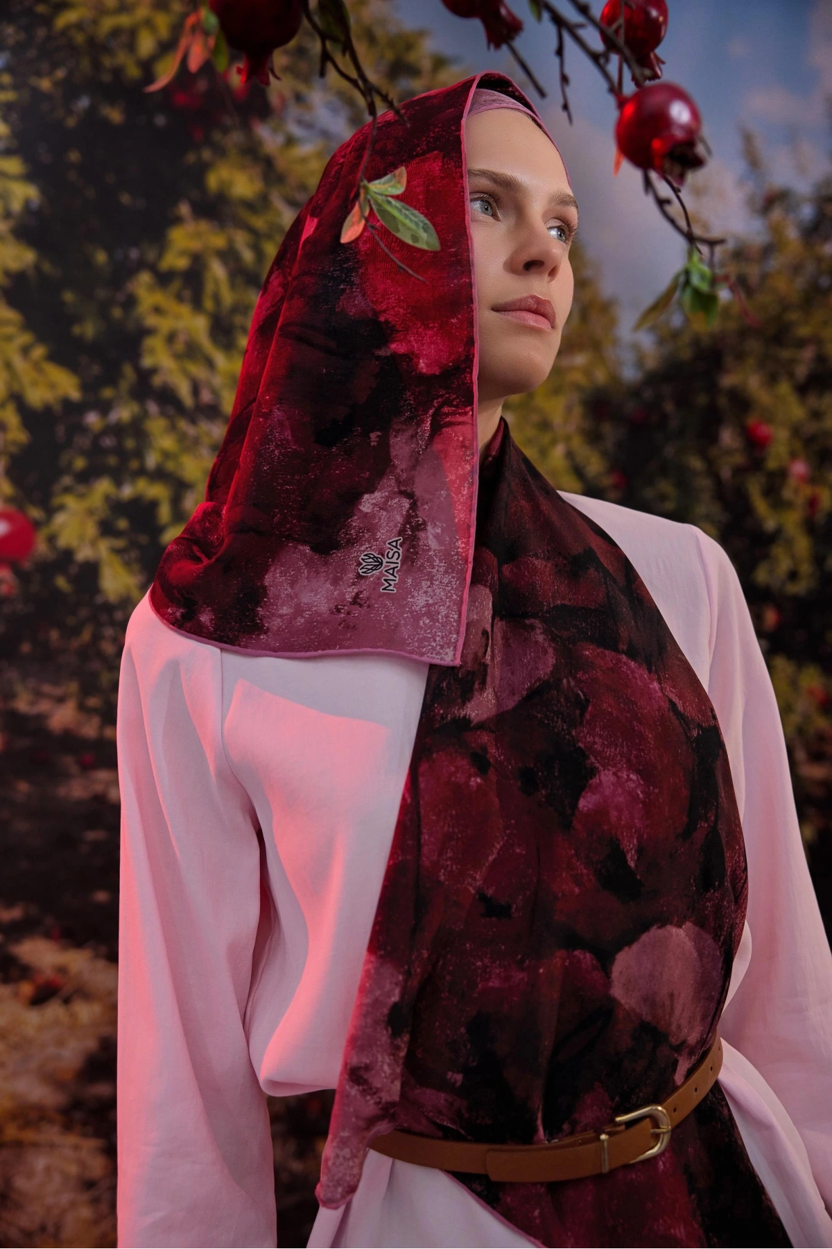 Maisa GELİNCİK KREP İPEK ŞAL 70*190 CM - MÜRDÜM