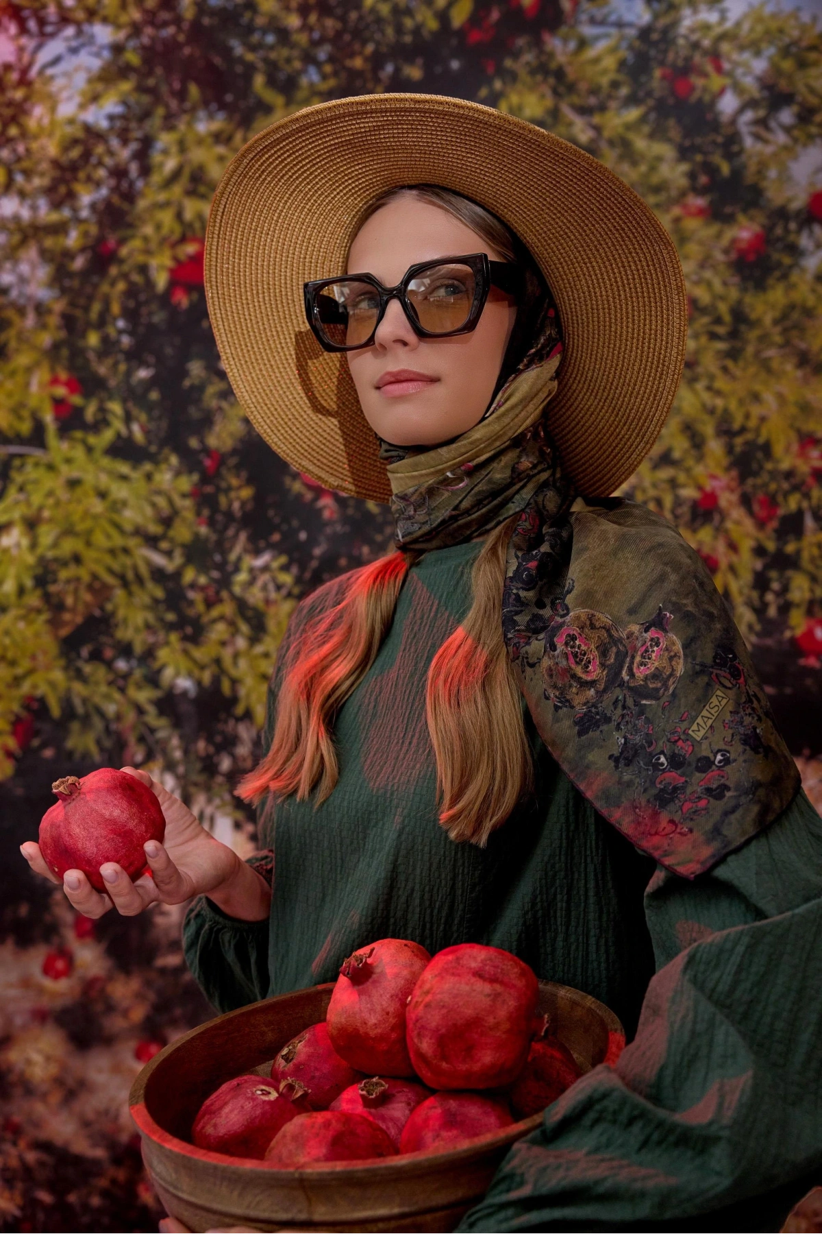 Maisa GÖKNAR MULBERRY İPEK EŞARP 90*90 CM - HAKİ