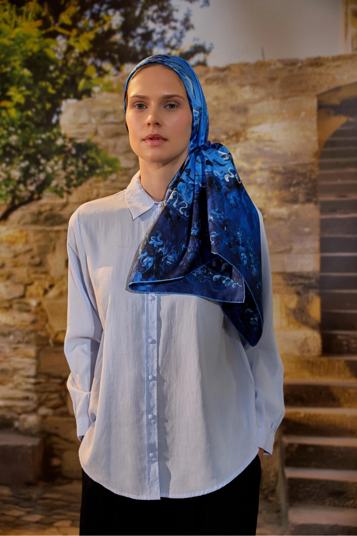 Maisa GÖKNAR MULBERRY İPEK EŞARP 90*90 CM - MAVİ