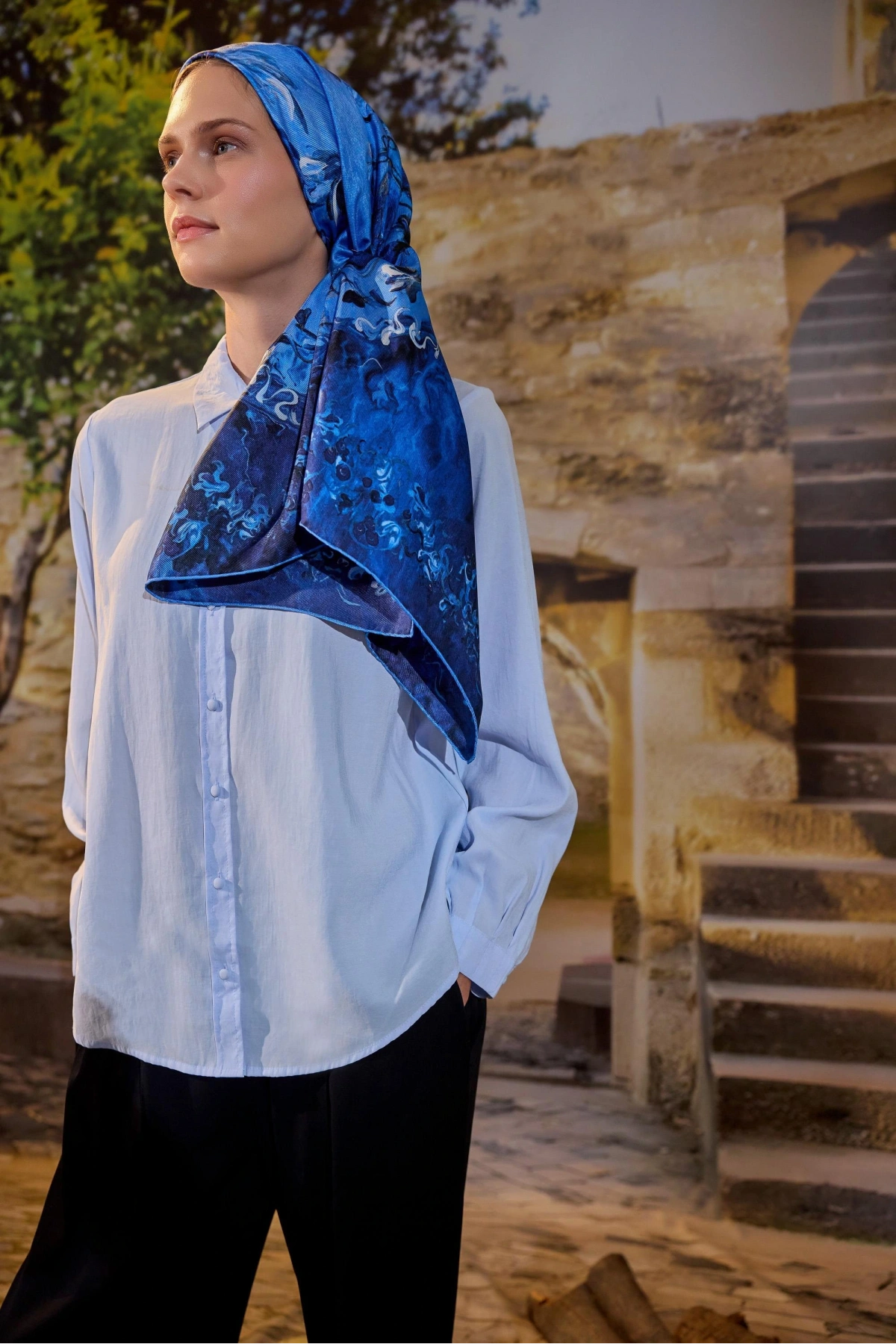 Maisa GÖKNAR MULBERRY İPEK EŞARP 90*90 CM - MAVİ