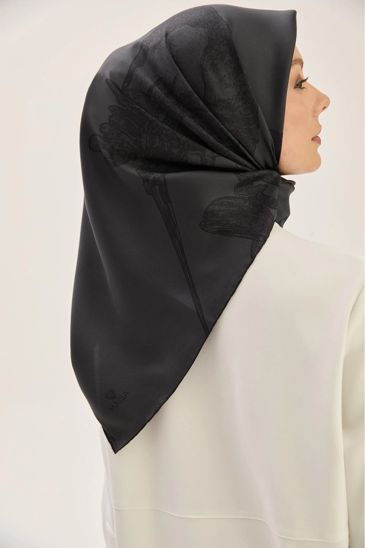 Maisa HALE TİVİL İPEK EŞARP 90*90 CM - ANTRASİT