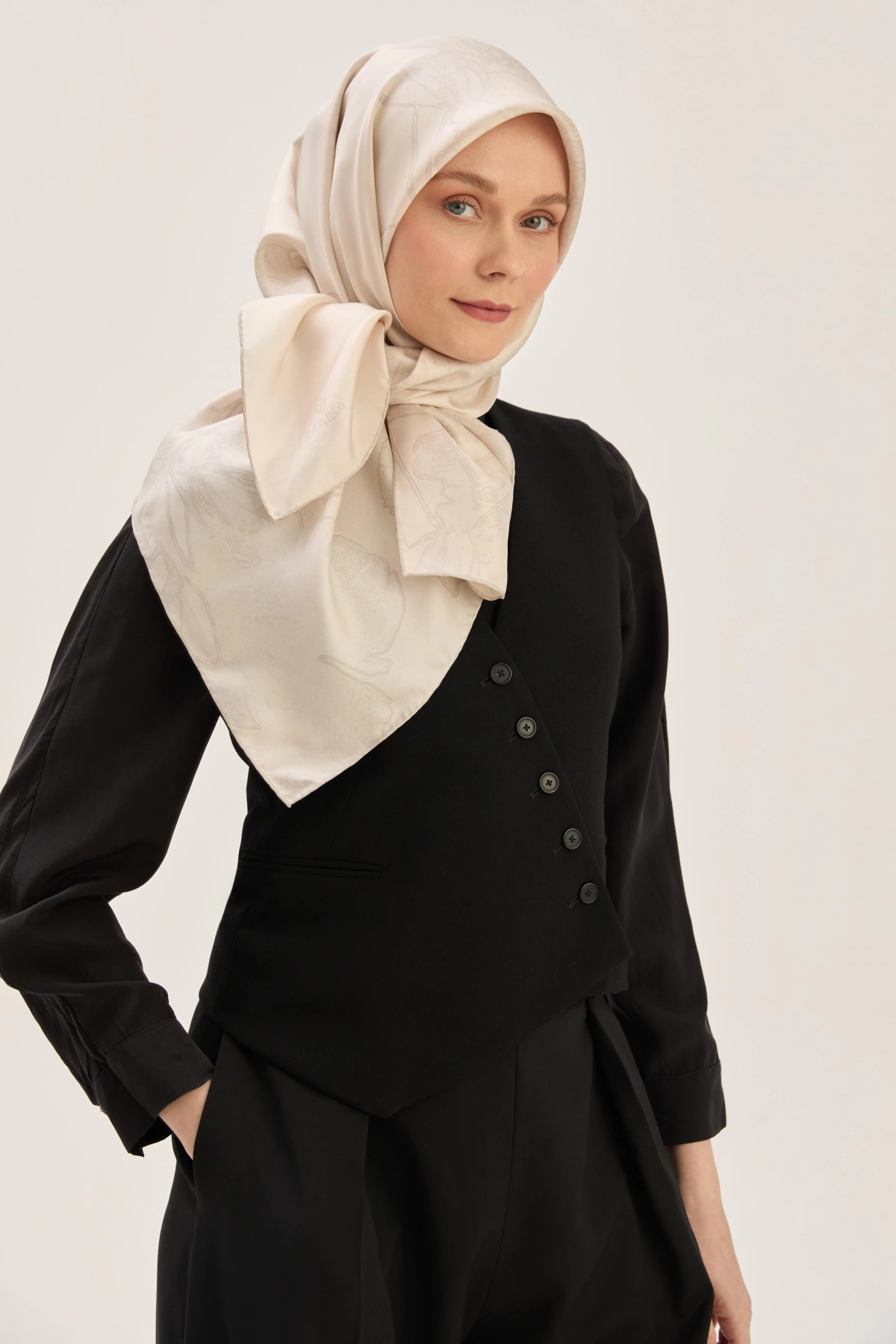 Maisa HALE TİVİL İPEK EŞARP 90*90 CM - BEJ