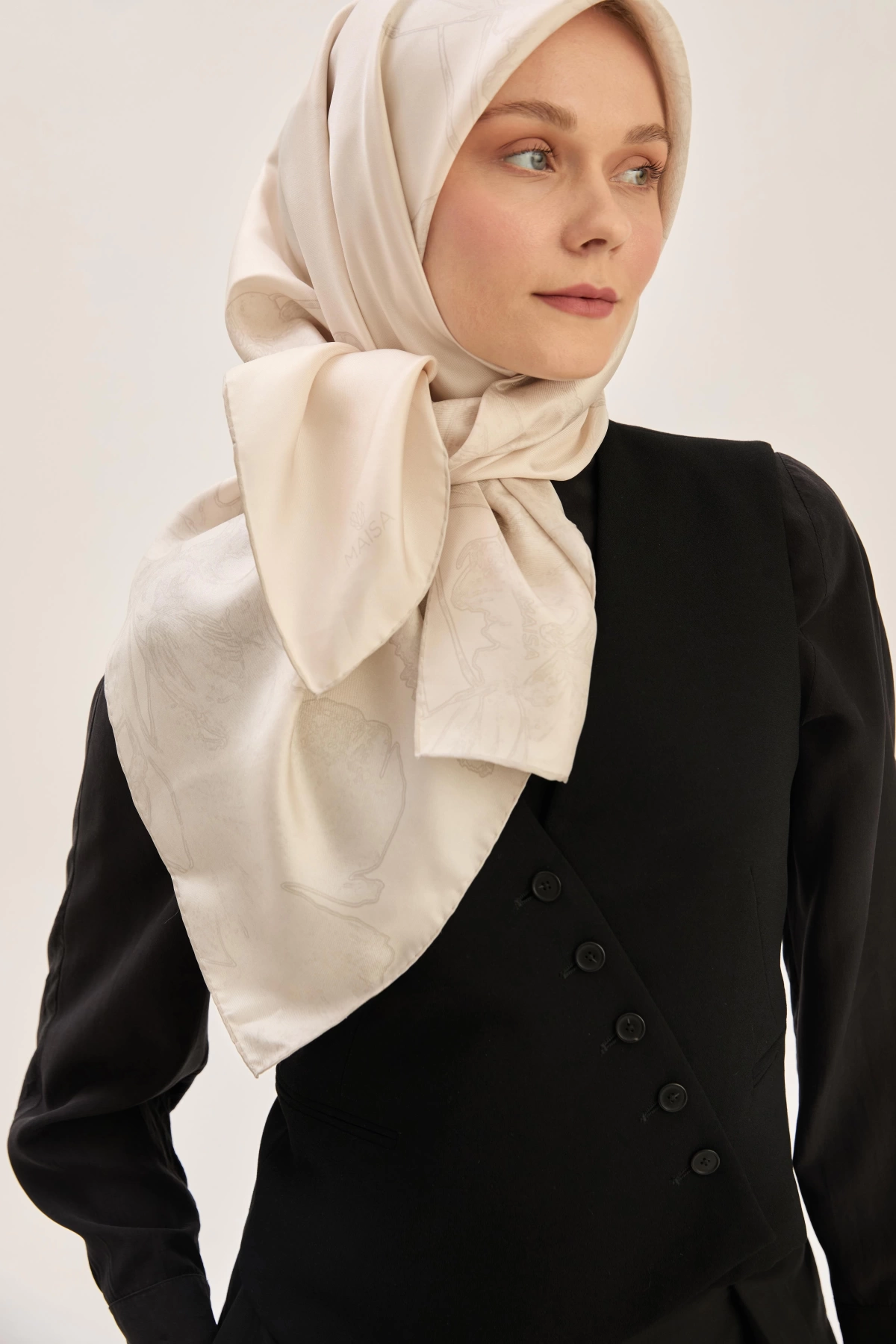 Maisa HALE TİVİL İPEK EŞARP 90*90 CM - BEJ