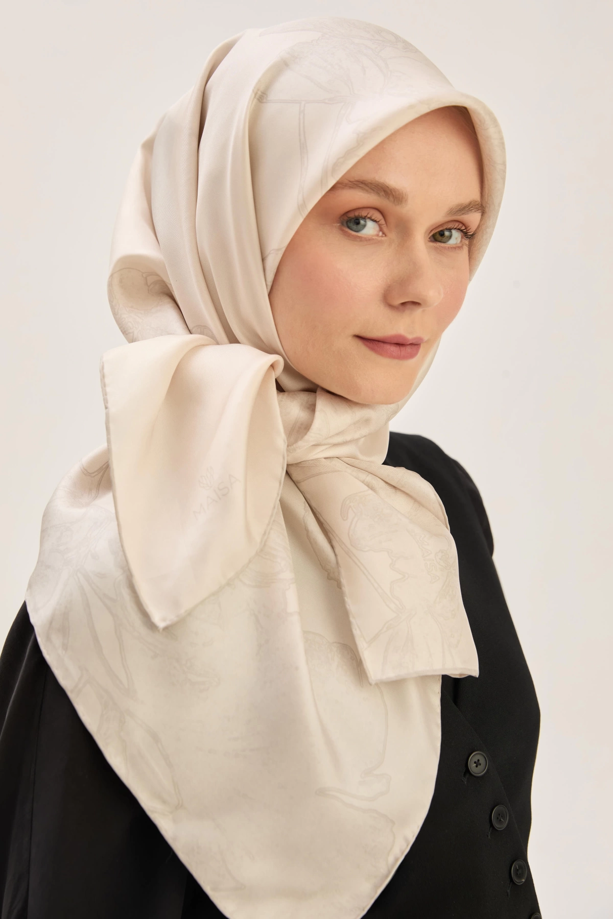 Maisa HALE TİVİL İPEK EŞARP 90*90 CM - BEJ