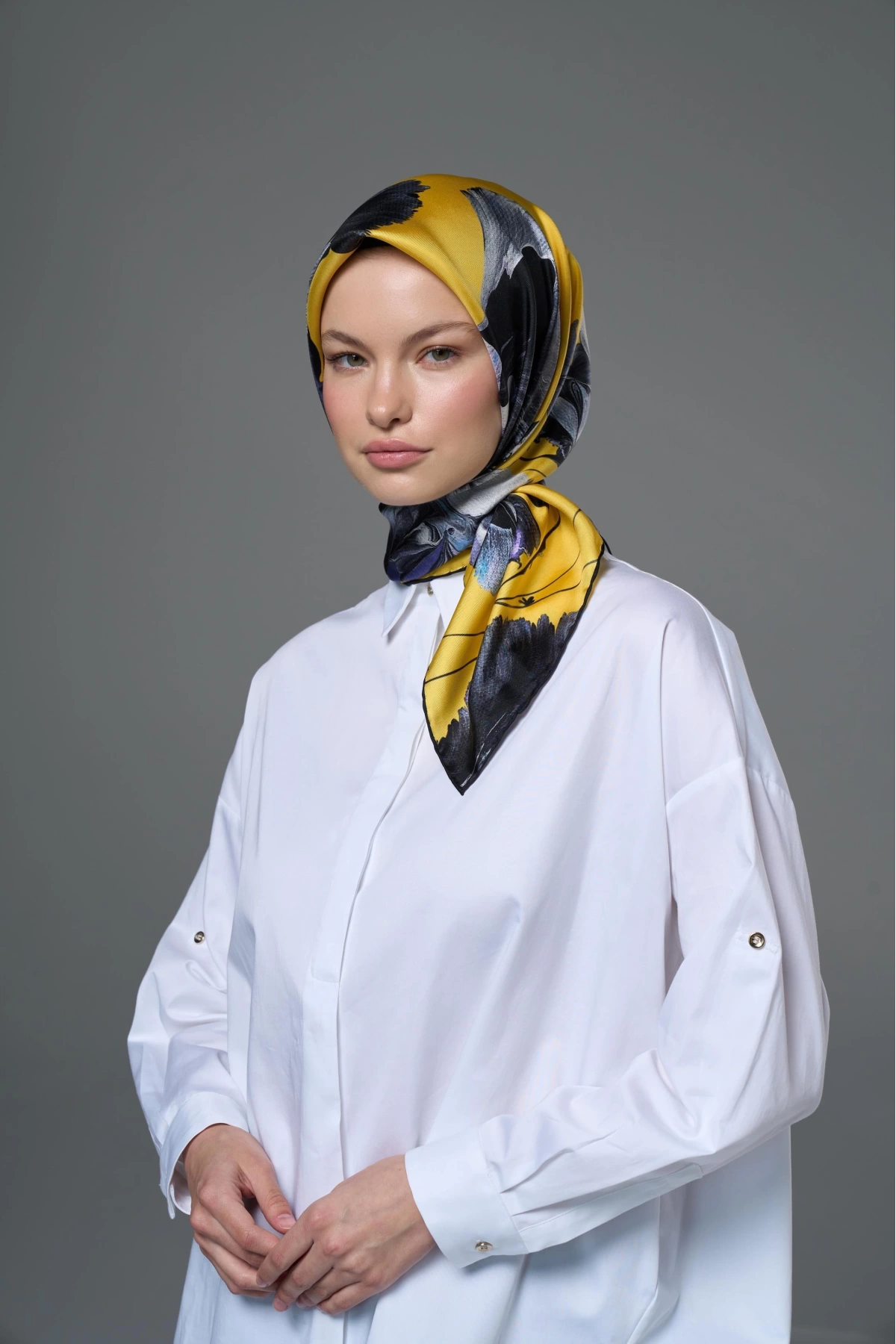 Maisa HALE TİVİL İPEK EŞARP 90*90 CM - SARI