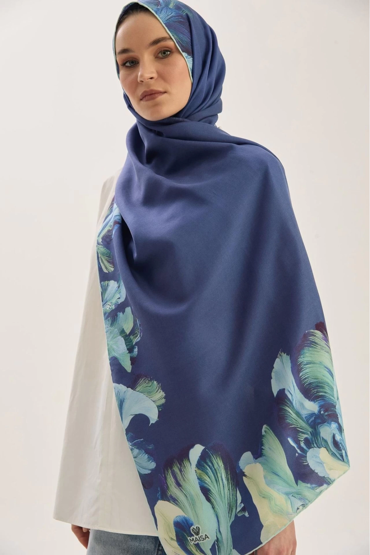 Maisa HUŞ PAMUK İPEK ŞAL 70*190 CM - GECE MAVİSİ