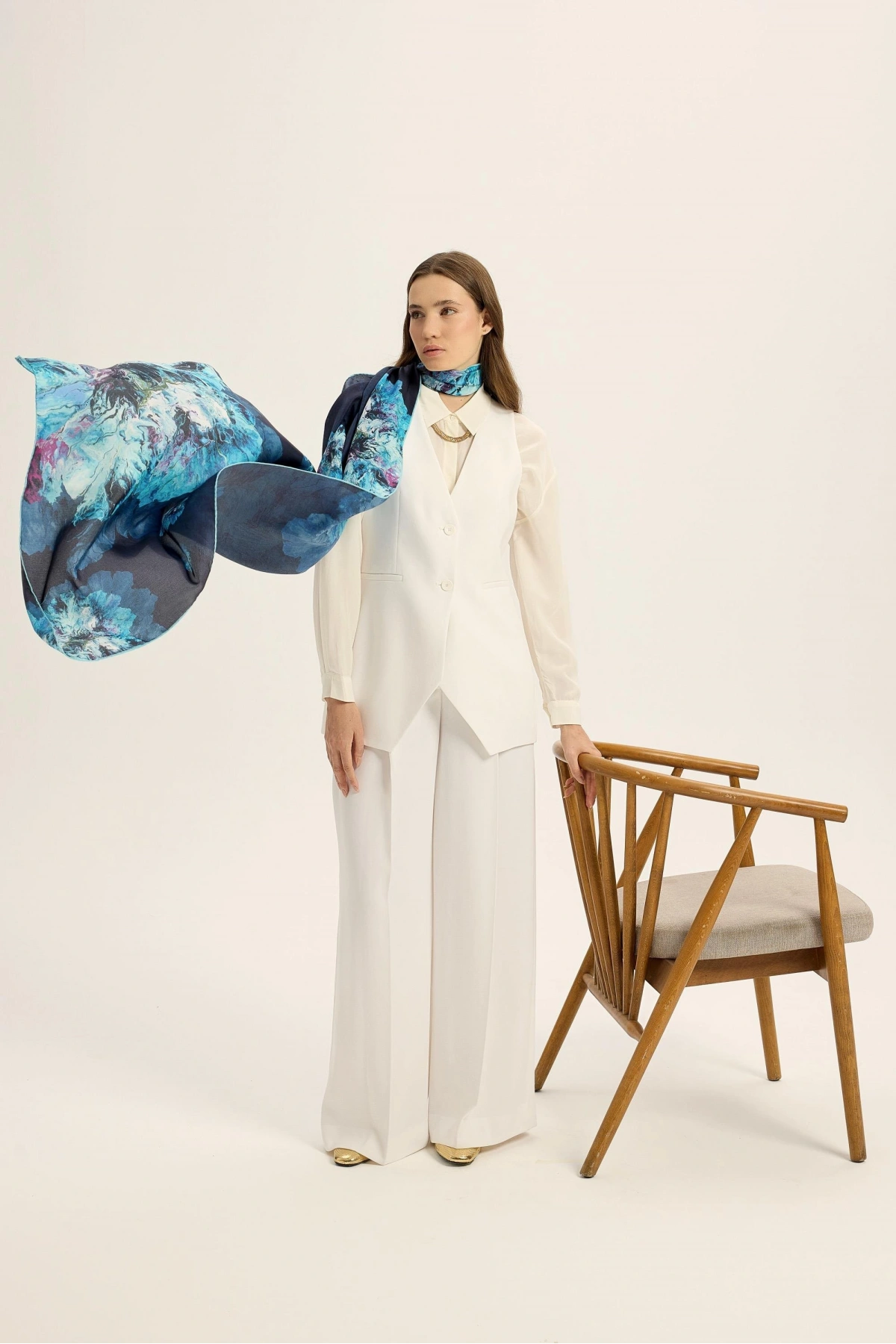 Maisa KATRE PAMUK İPEK ŞAL 70*190 CM - LACİVERT