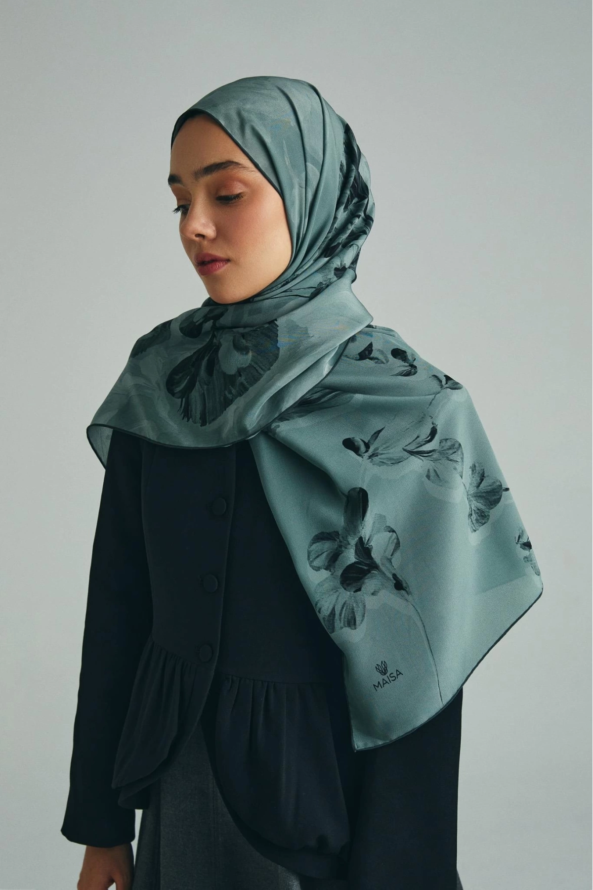 Maisa KEHRİBAR KREP İPEK ŞAL 70*190 CM - NİL YEŞİLİ