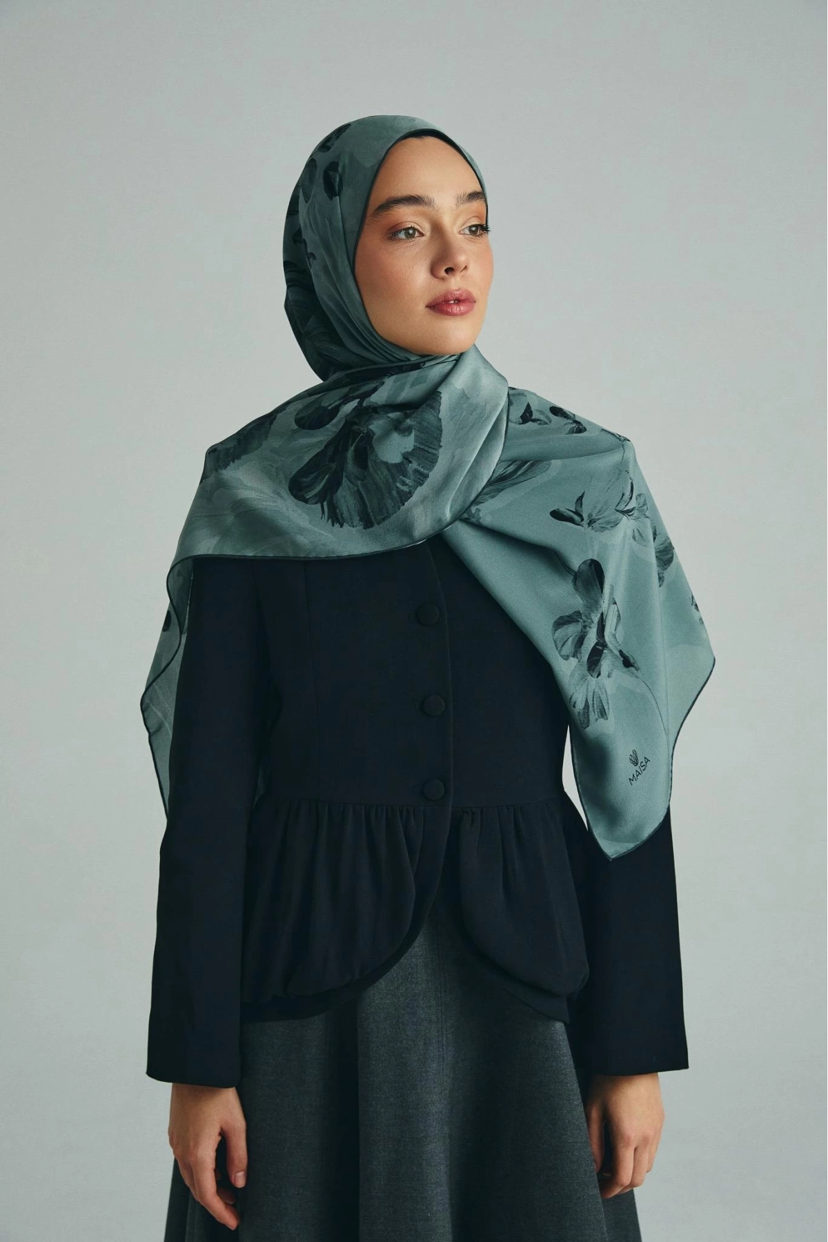 Maisa KEHRİBAR KREP İPEK ŞAL 70*190 CM - NİL YEŞİLİ