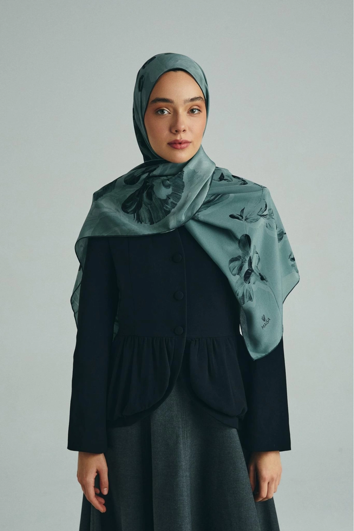 Maisa KEHRİBAR KREP İPEK ŞAL 70*190 CM - NİL YEŞİLİ