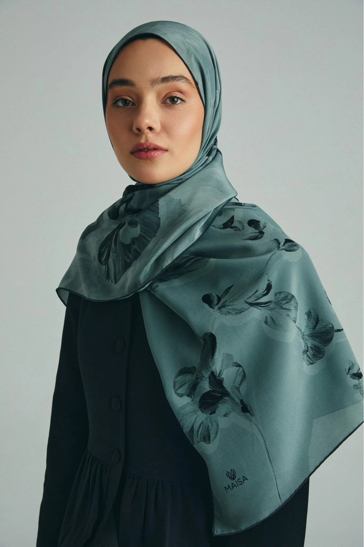 Maisa KEHRİBAR KREP İPEK ŞAL 70*190 CM - NİL YEŞİLİ