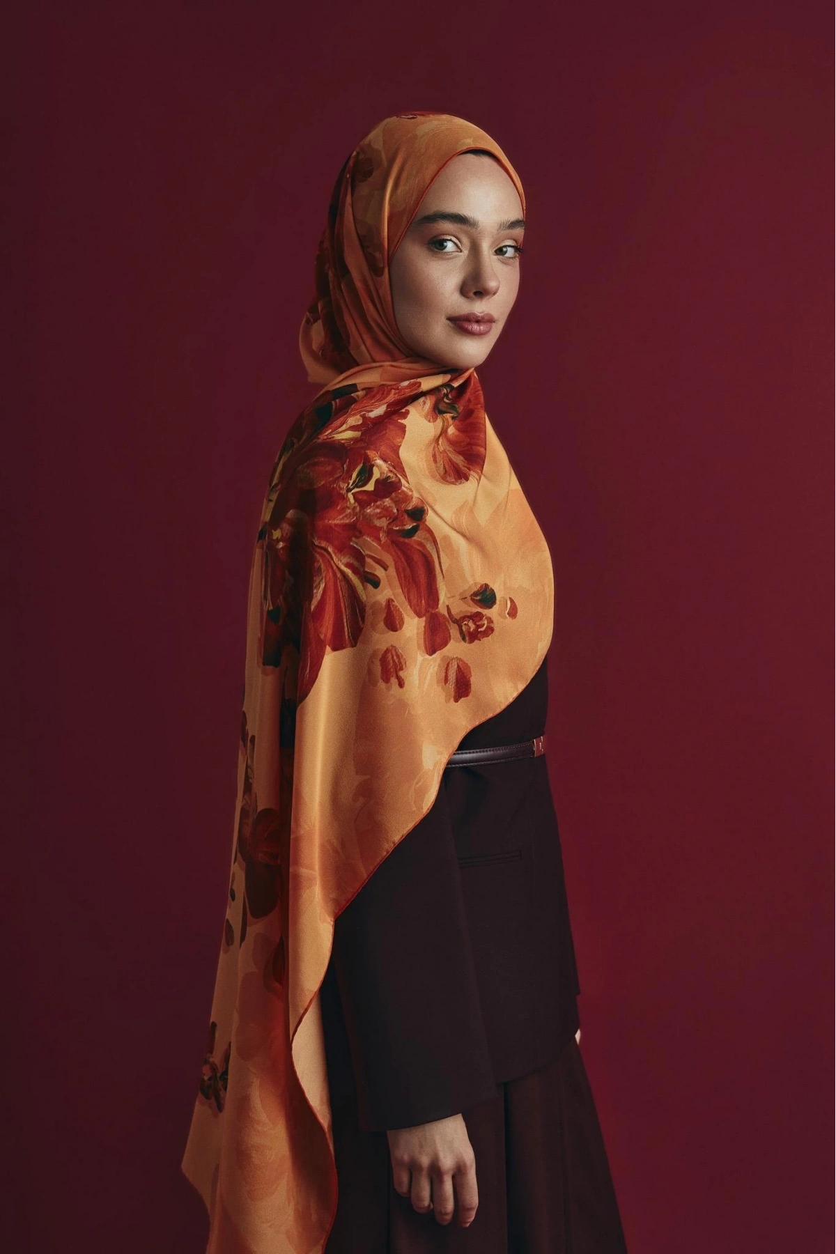 Maisa KEHRİBAR KREP İPEK ŞAL 70*190 CM - TURUNCU