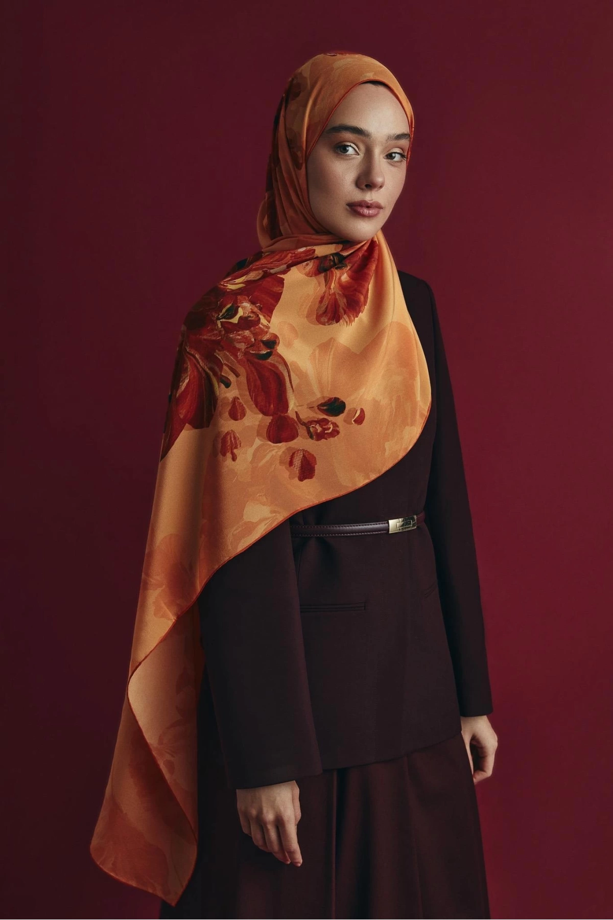 Maisa KEHRİBAR KREP İPEK ŞAL 70*190 CM - TURUNCU
