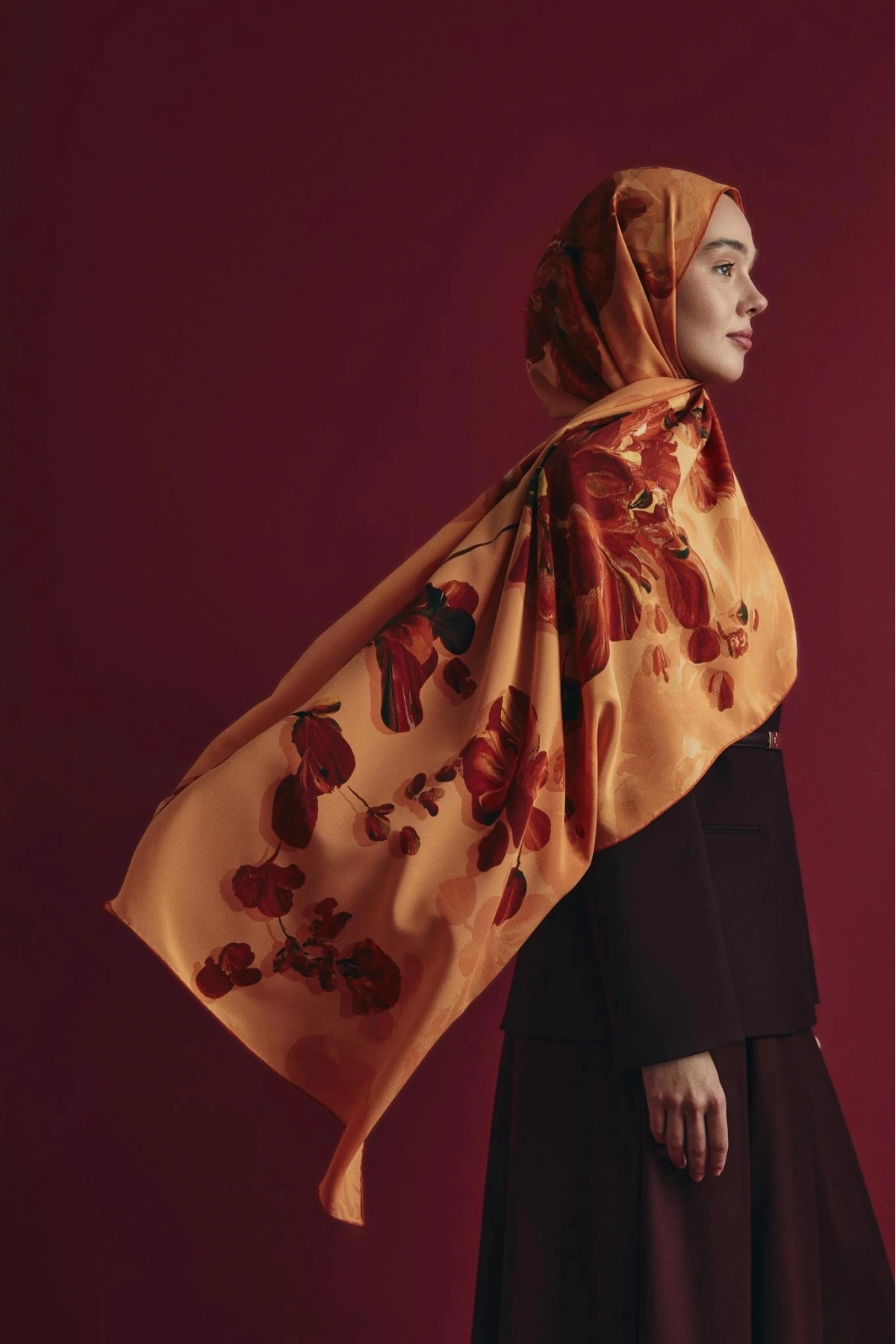 Maisa KEHRİBAR KREP İPEK ŞAL 70*190 CM - TURUNCU