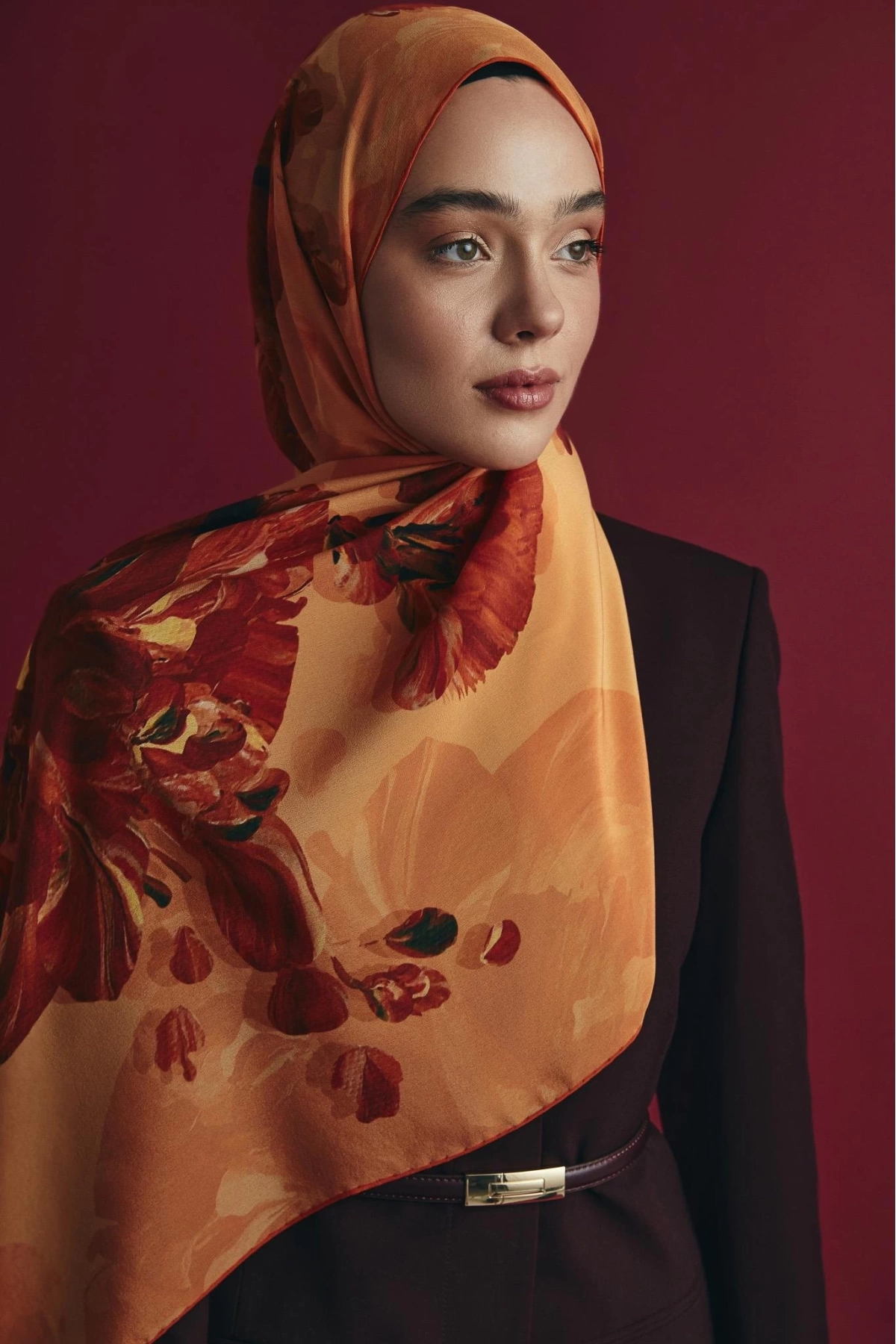 Maisa KEHRİBAR KREP İPEK ŞAL 70*190 CM - TURUNCU