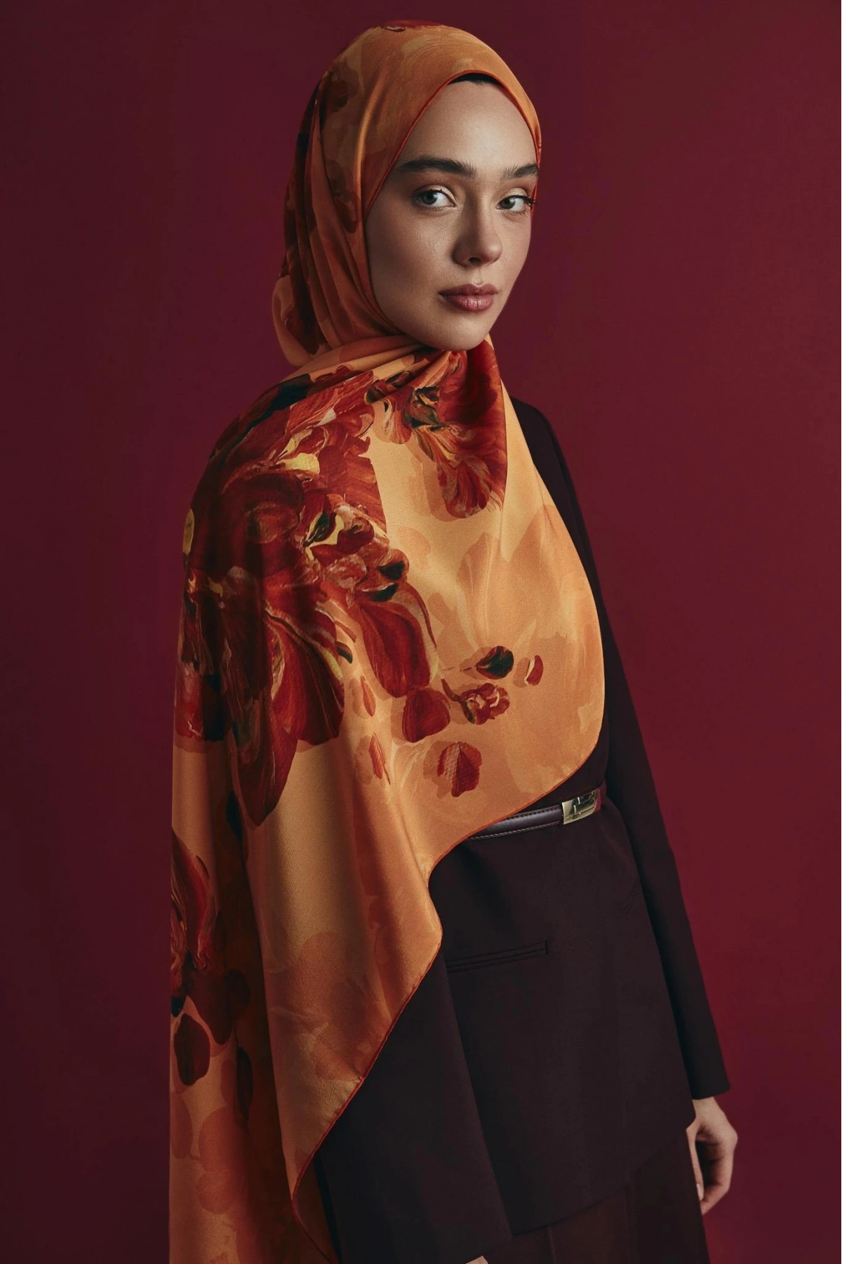 Maisa KEHRİBAR KREP İPEK ŞAL 70*190 CM - TURUNCU