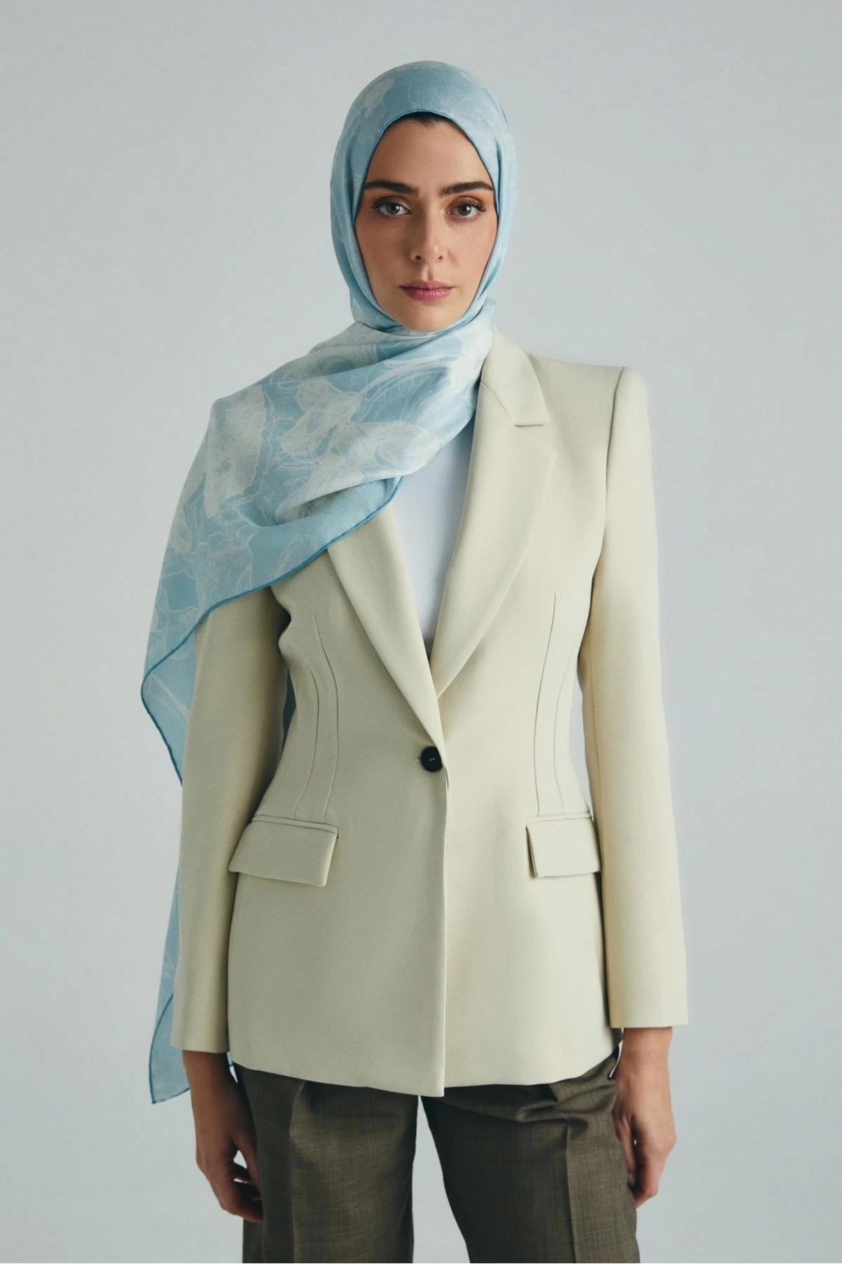 Maisa KEHRİBAR PAMUK İPEK ŞAL 70*190 CM - AÇIK MAVİ