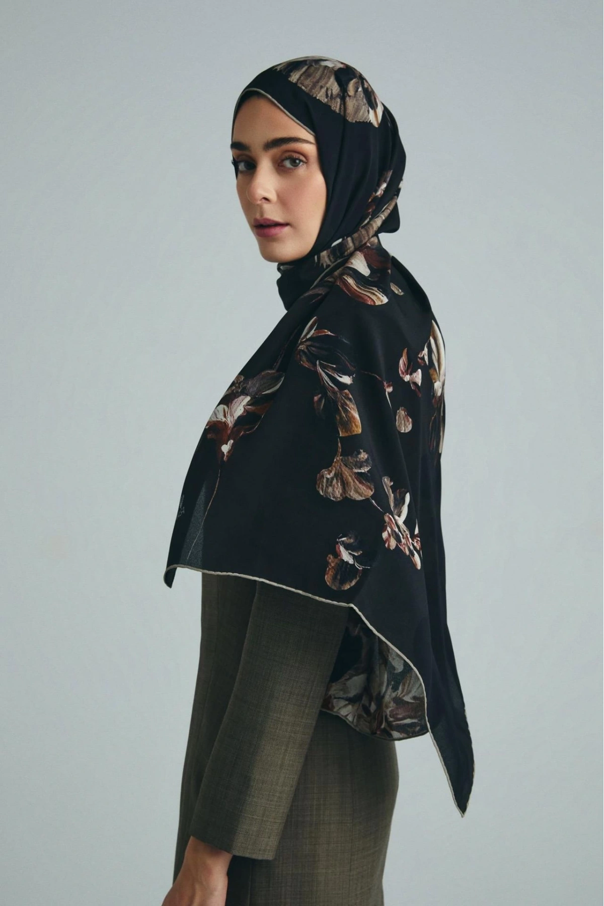 Maisa KEHRİBAR PAMUK İPEK ŞAL 70*190 CM - KAHVERENGİ