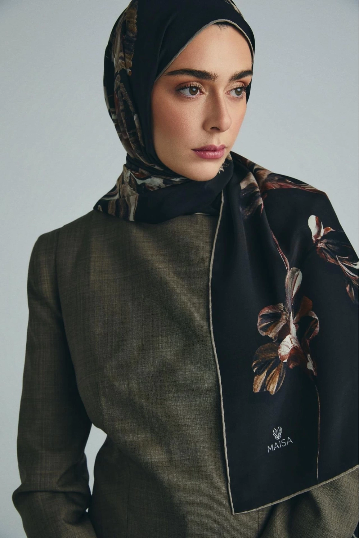 Maisa KEHRİBAR PAMUK İPEK ŞAL 70*190 CM - KAHVERENGİ
