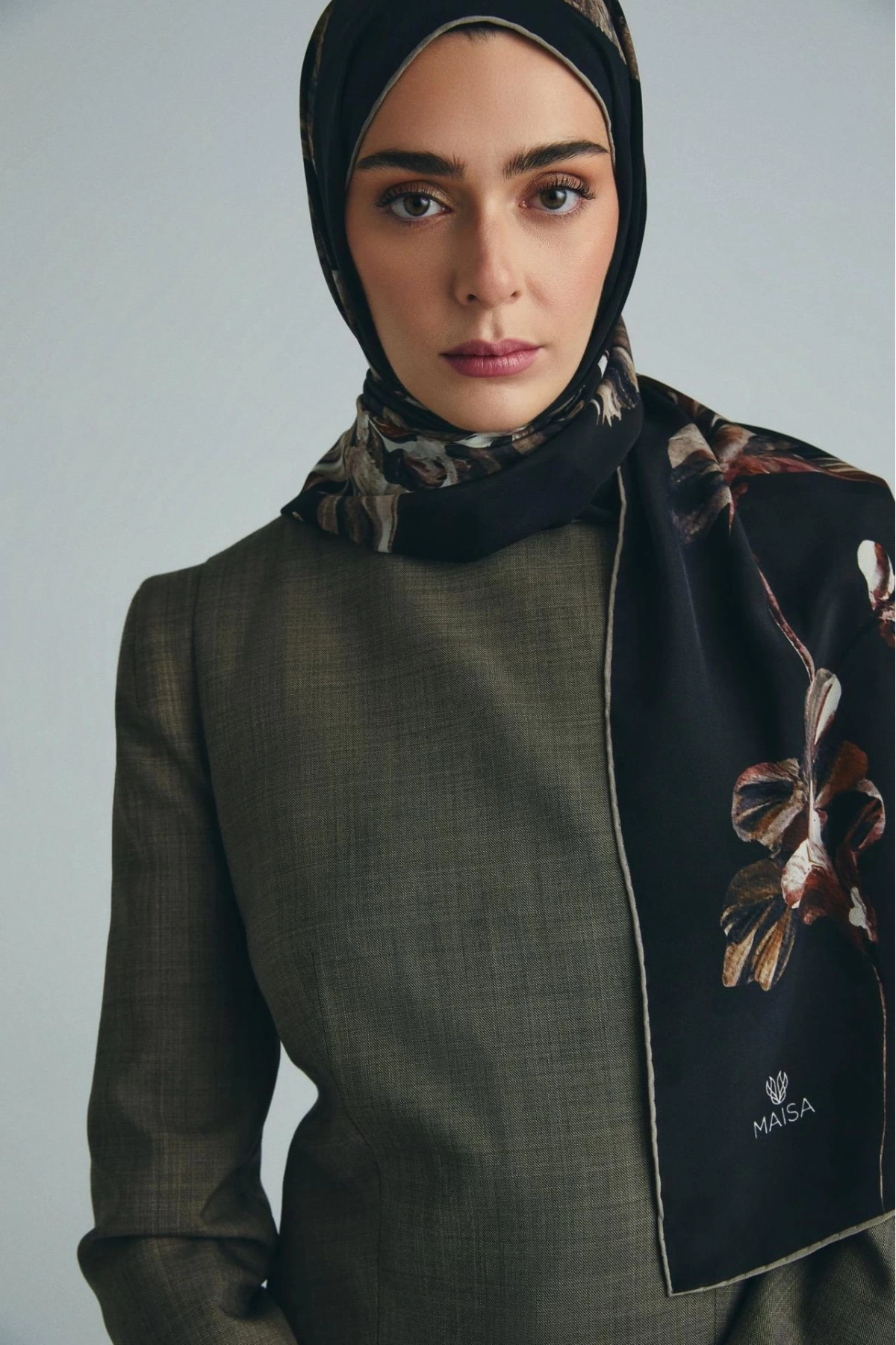 Maisa KEHRİBAR PAMUK İPEK ŞAL 70*190 CM - KAHVERENGİ
