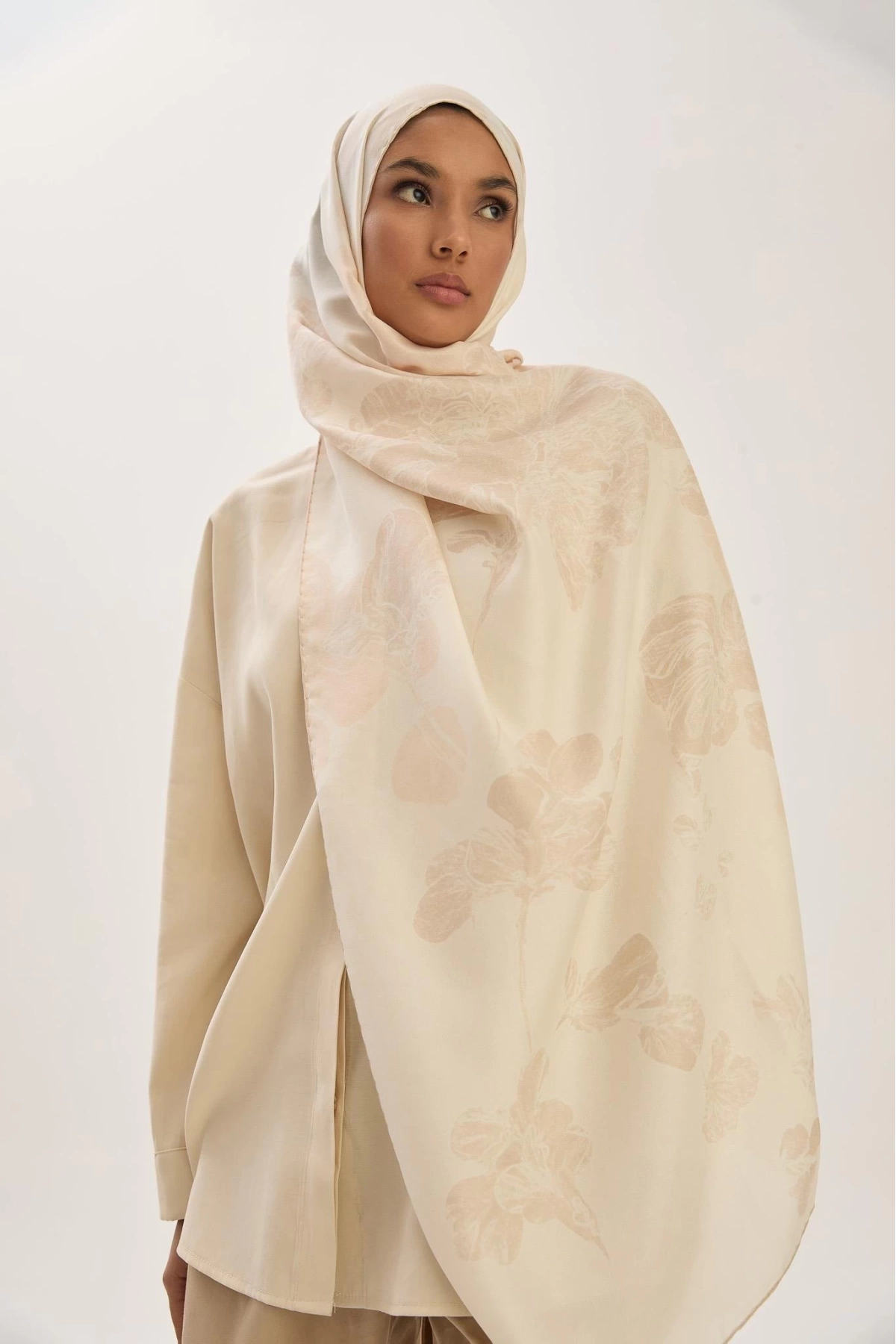 Maisa KEHRİBAR PAMUK İPEK ŞAL 70*190 CM - KREM