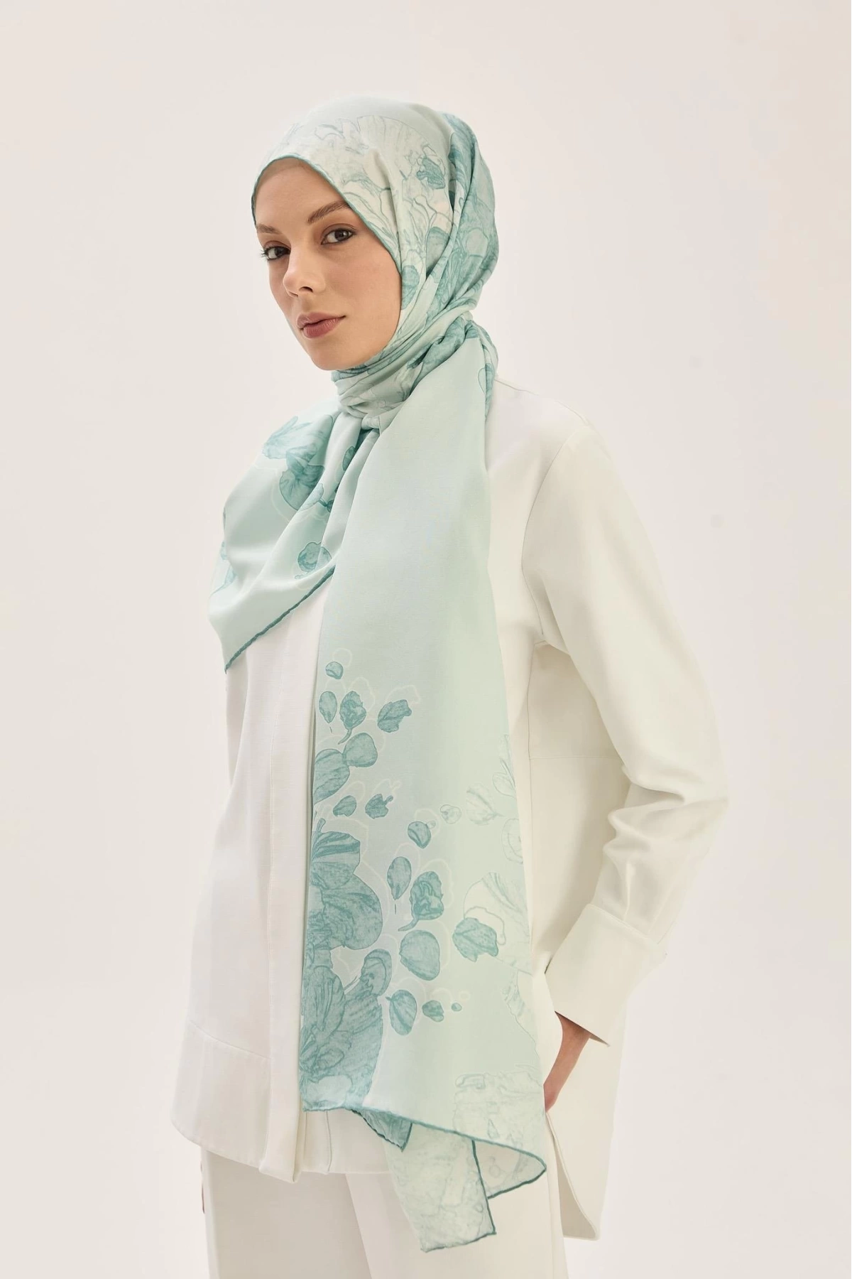 Maisa KEHRİBAR PAMUK İPEK ŞAL 70*190 CM - MİNT YEŞİLİ