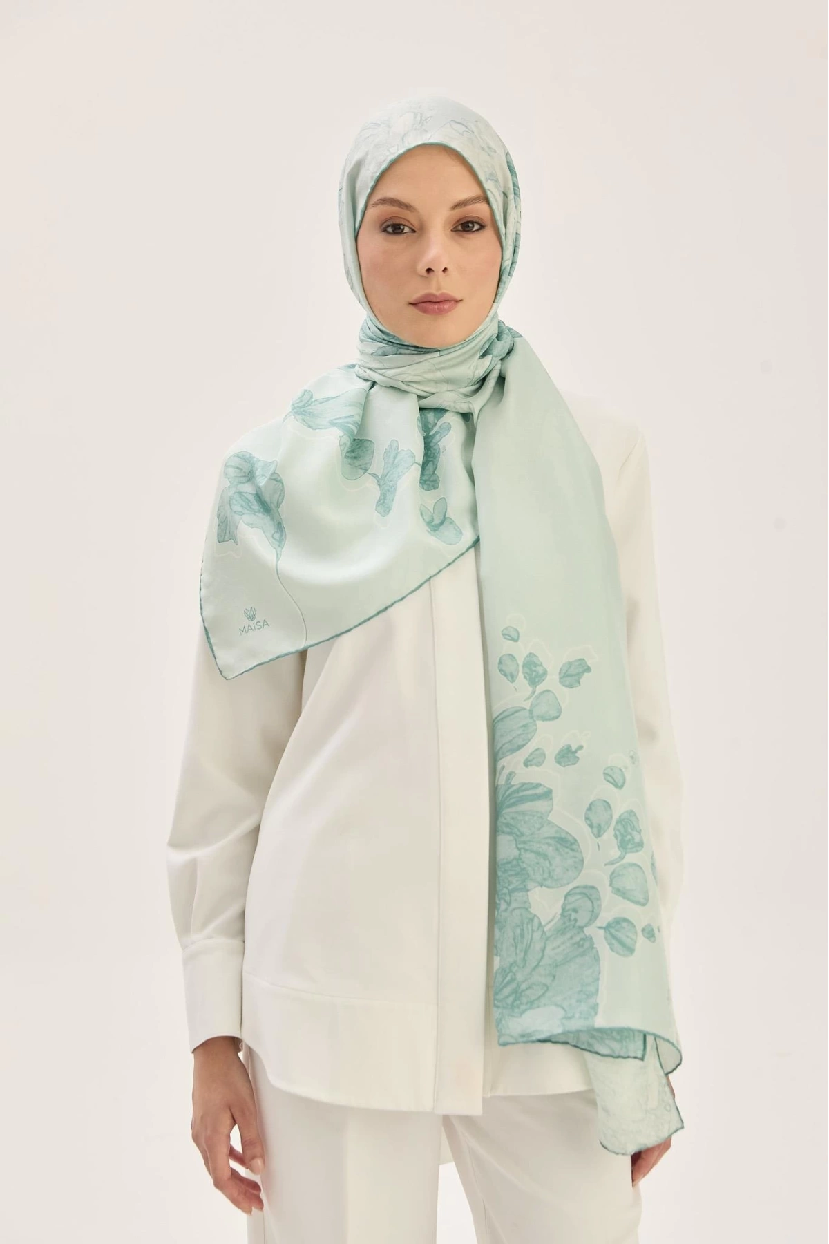 Maisa KEHRİBAR PAMUK İPEK ŞAL 70*190 CM - MİNT YEŞİLİ
