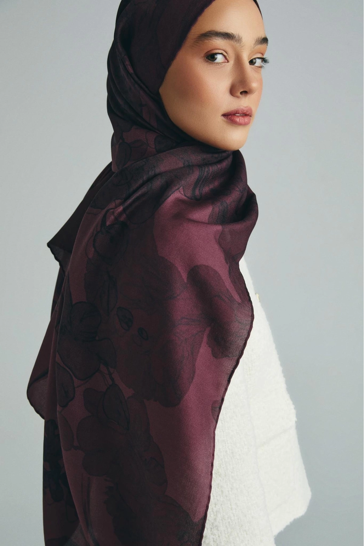 Maisa KEHRİBAR PAMUK İPEK ŞAL 70*190 CM - MÜRDÜM