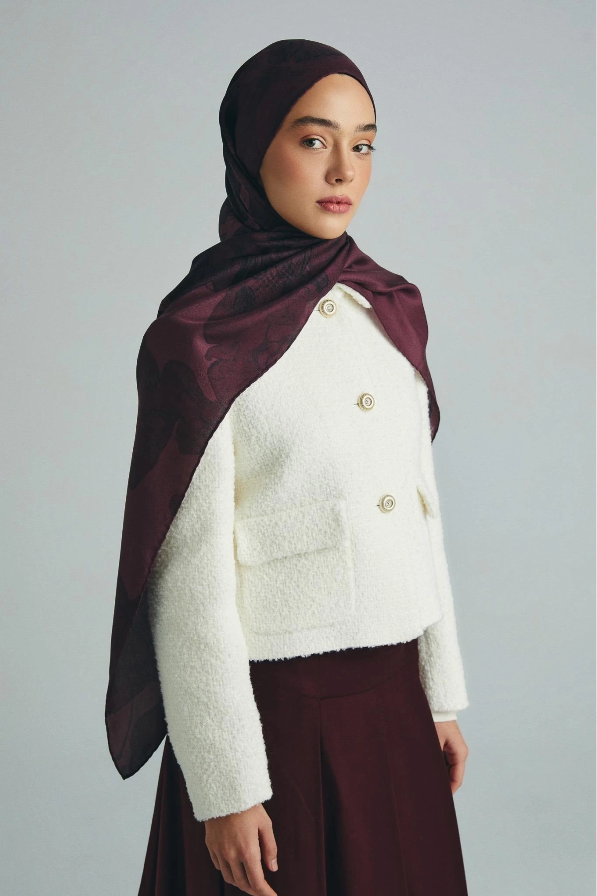 Maisa KEHRİBAR PAMUK İPEK ŞAL 70*190 CM - MÜRDÜM