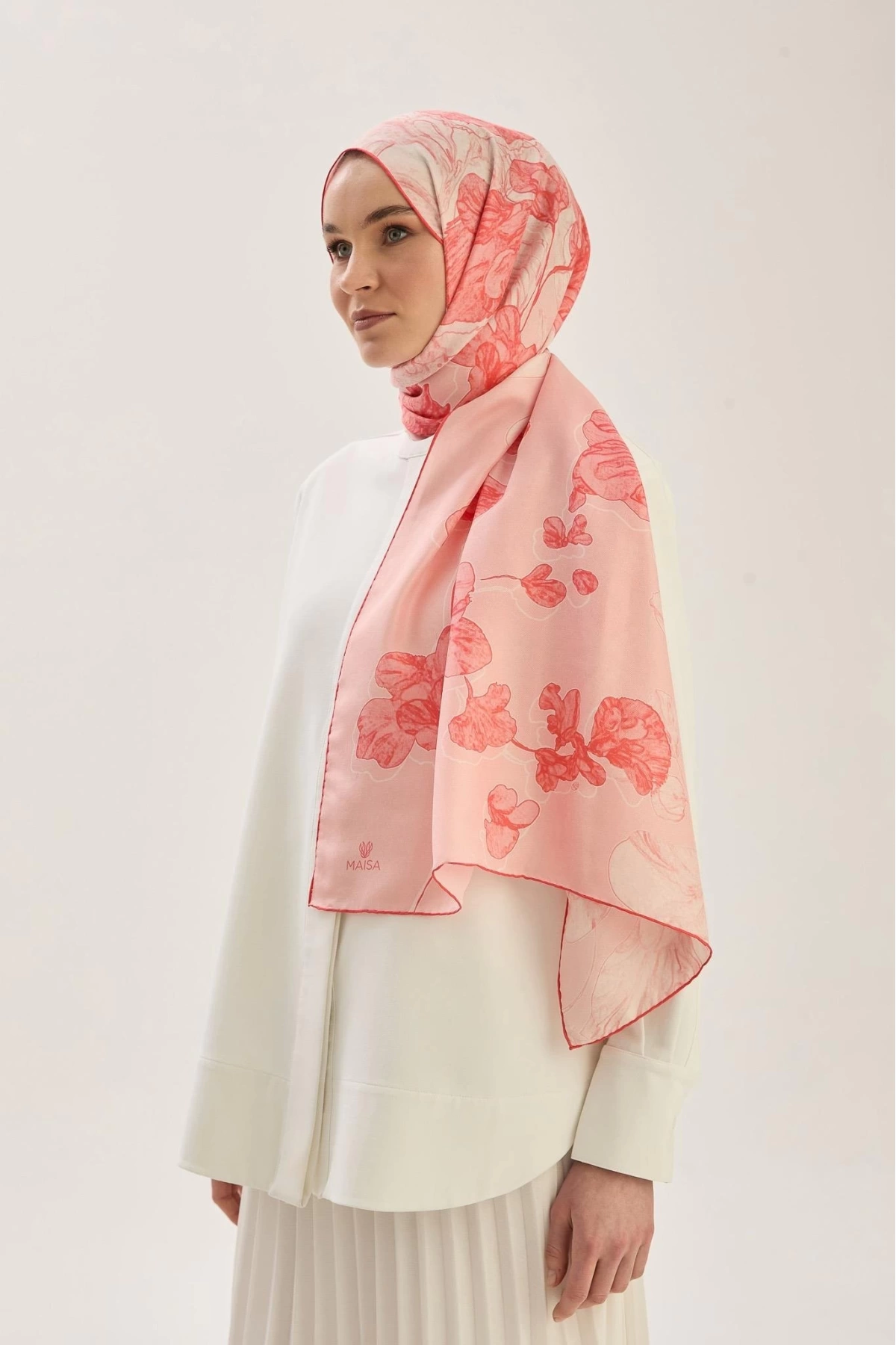 Maisa KEHRİBAR PAMUK İPEK ŞAL 70*190 CM - NAR ÇİÇEĞİ