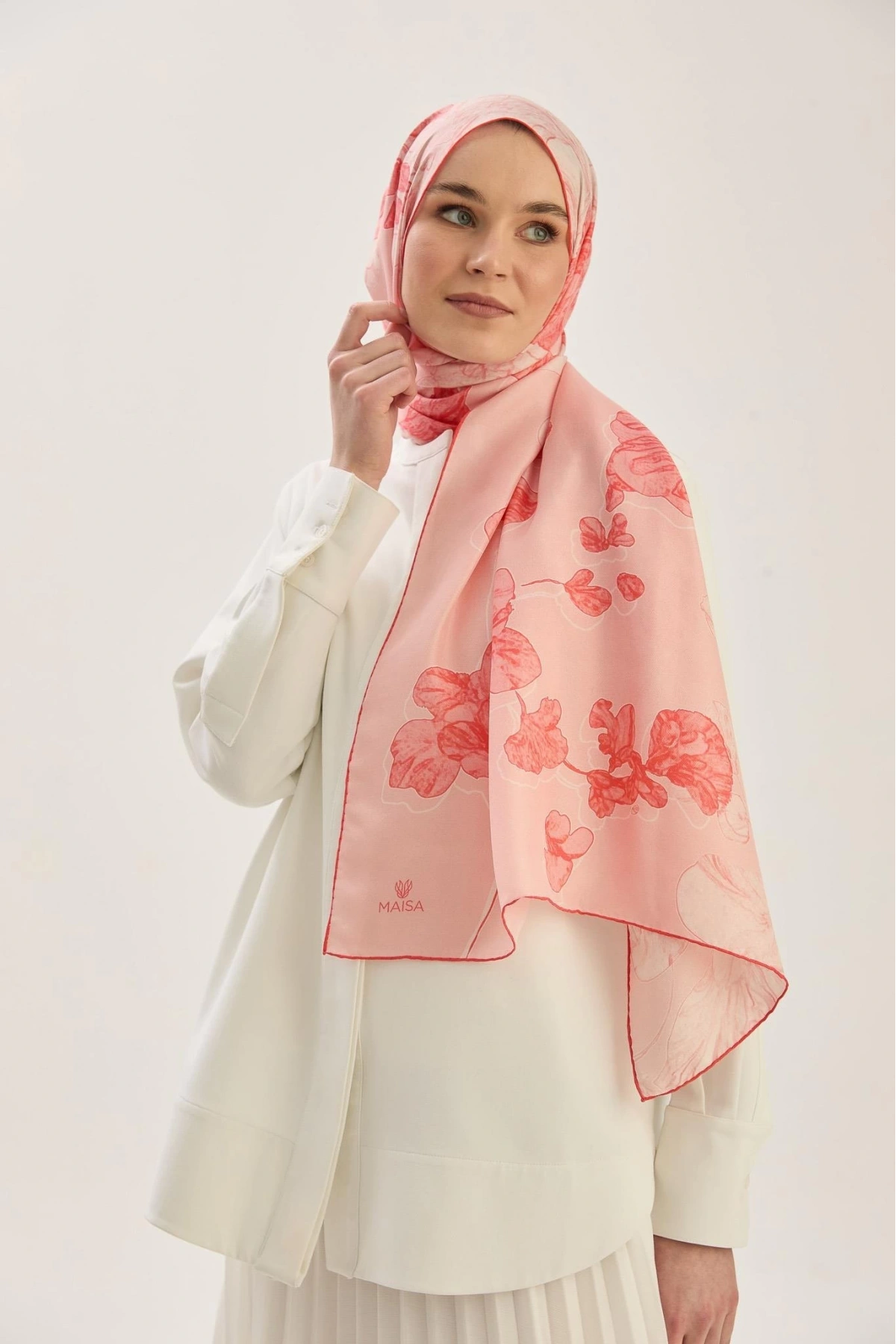 Maisa KEHRİBAR PAMUK İPEK ŞAL 70*190 CM - NAR ÇİÇEĞİ