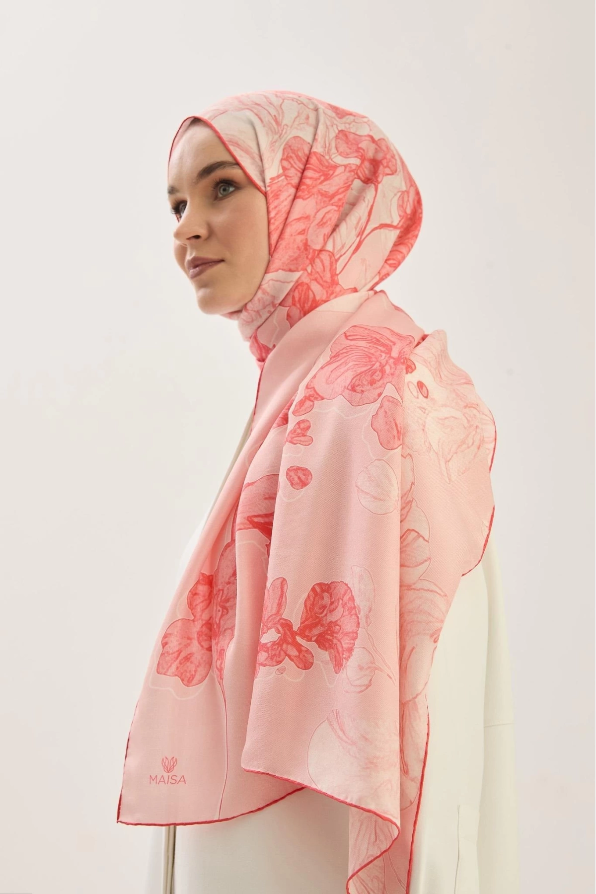 Maisa KEHRİBAR PAMUK İPEK ŞAL 70*190 CM - NAR ÇİÇEĞİ