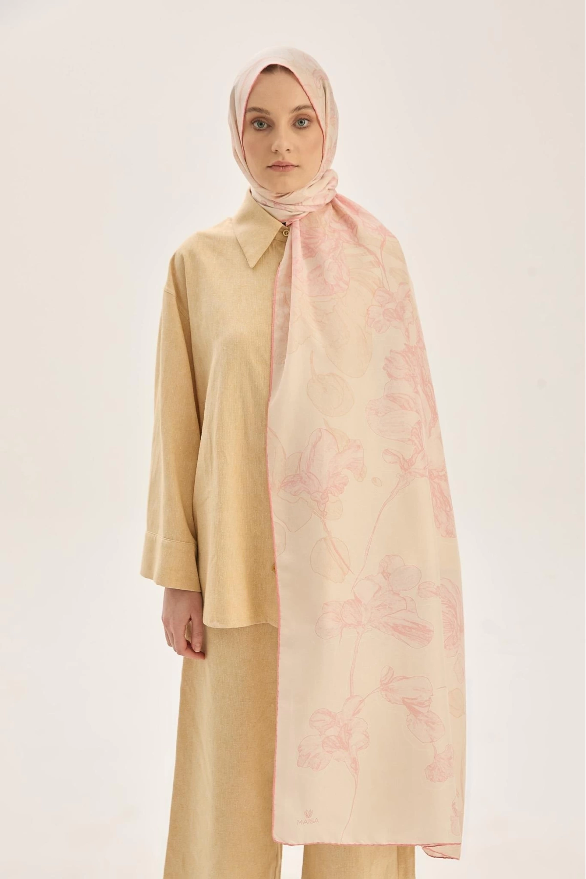 Maisa KEHRİBAR PAMUK İPEK ŞAL 70*190 CM - PUDRA PEMBE