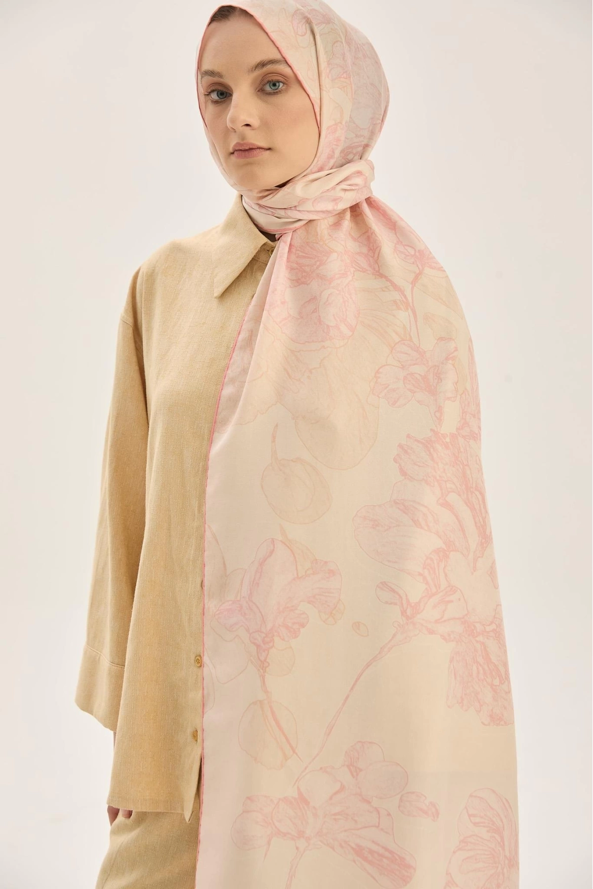 Maisa KEHRİBAR PAMUK İPEK ŞAL 70*190 CM - PUDRA PEMBE