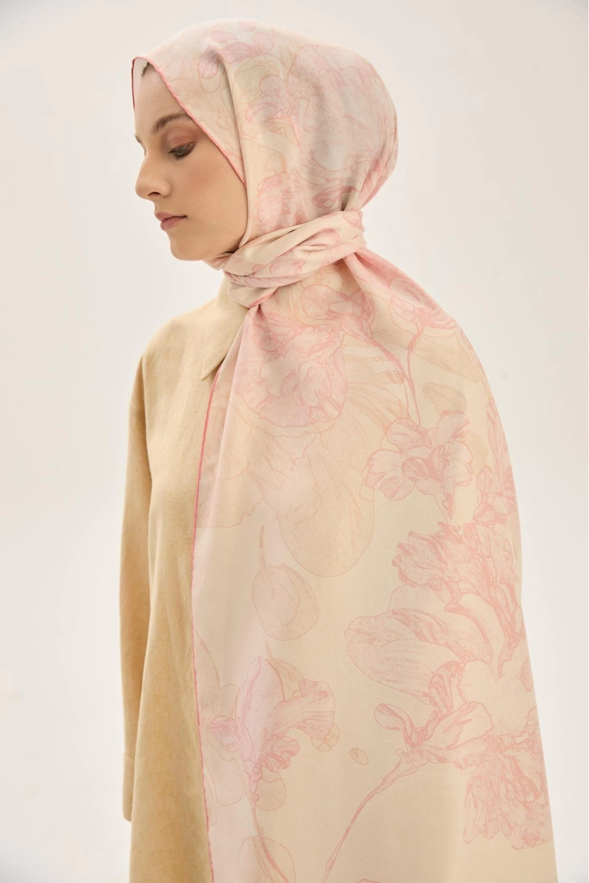 Maisa KEHRİBAR PAMUK İPEK ŞAL 70*190 CM - PUDRA PEMBE