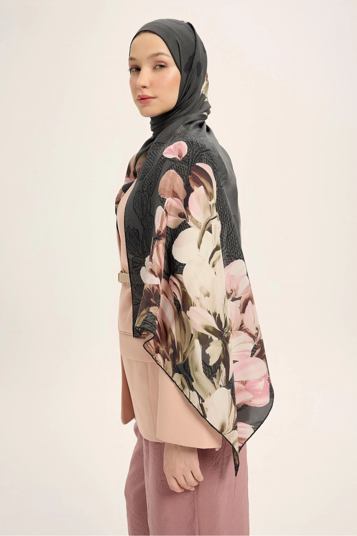 Maisa LAL PAMUK İPEK ŞAL 70*190 CM - FÜME